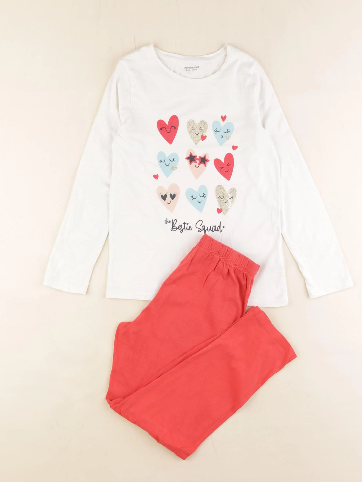 Vertbaudet - pyjama coton blanc, rouge - 8 ans