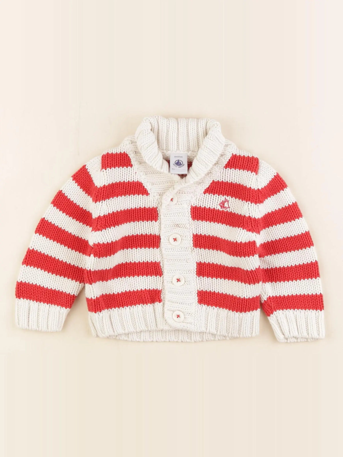 Petit Bateau - gilet blanc, rouge - 6 mois