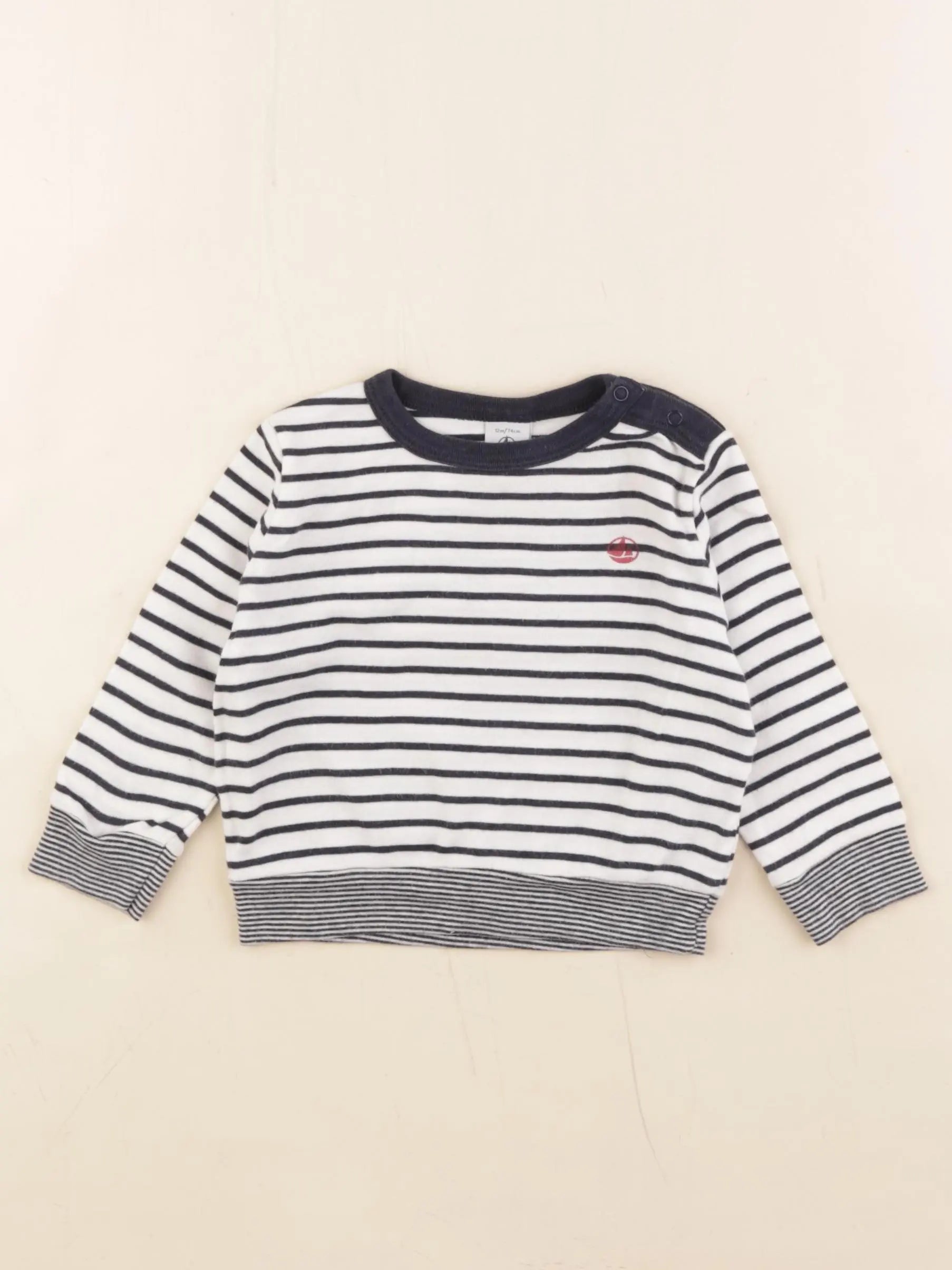 Petit Bateau - tee-shirt blanc, bleu - 12 mois