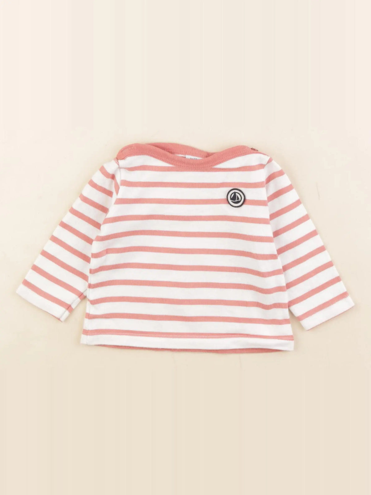 Petit Bateau - tee-shirt blanc, rose - 6 mois