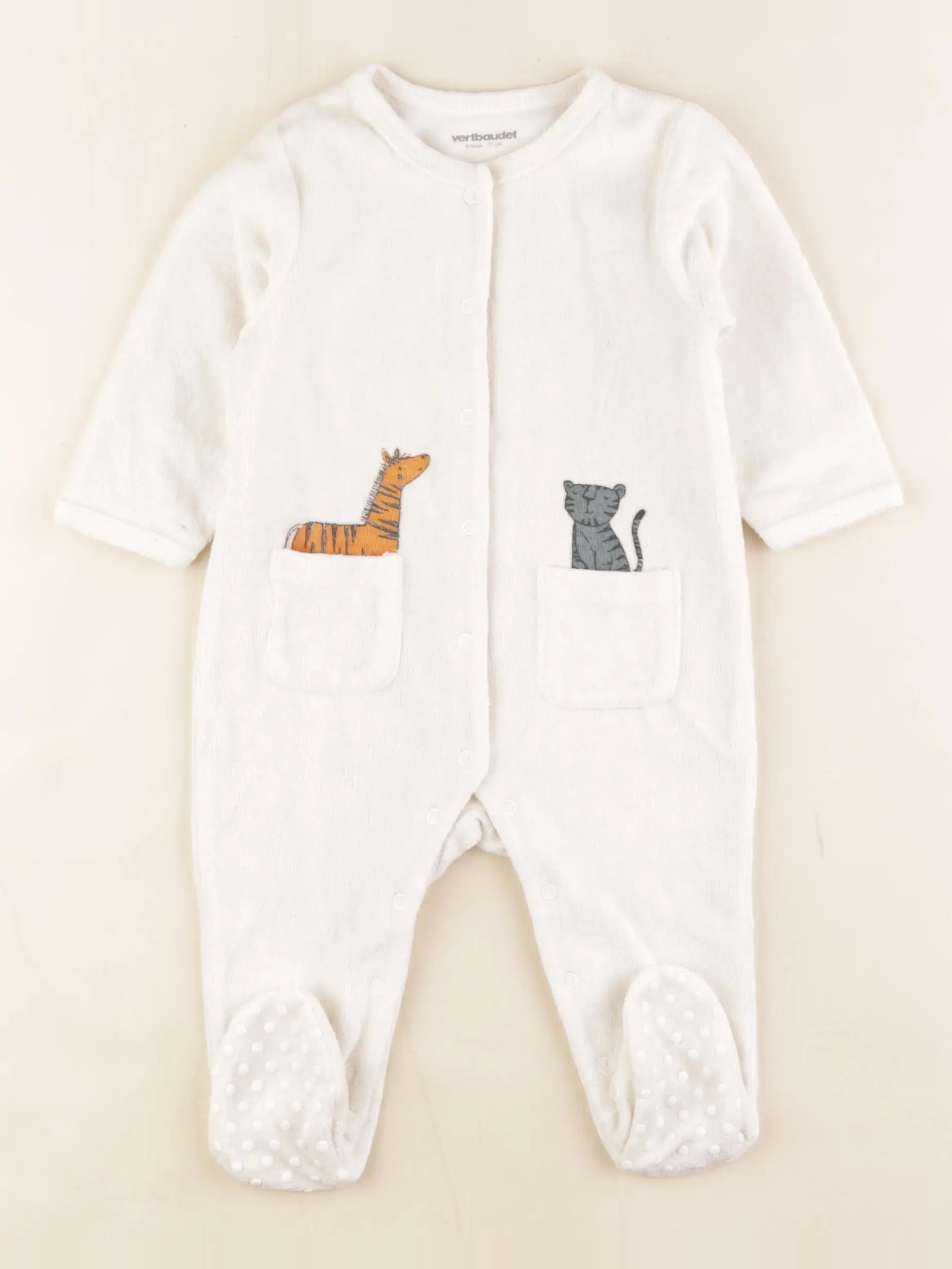 Vertbaudet - pyjama velours beige - 9 mois