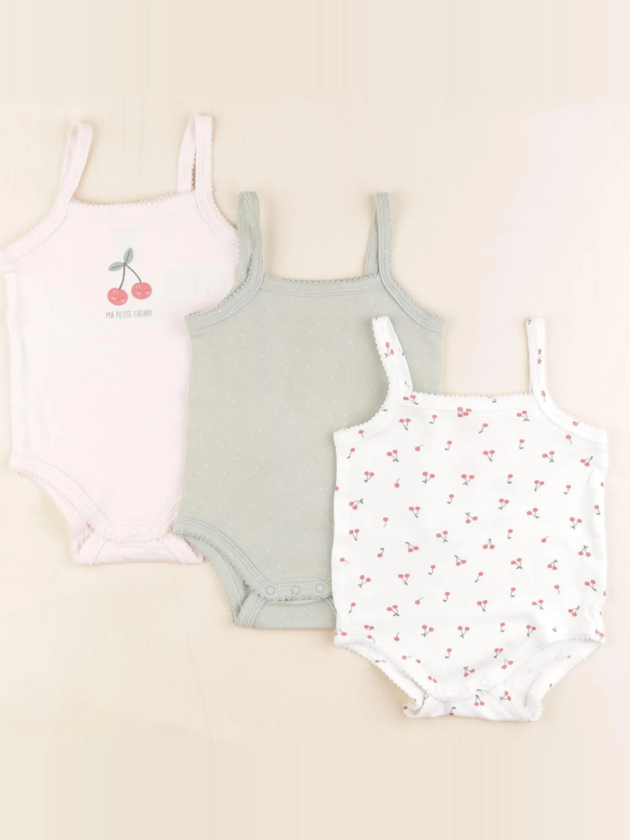 Vertbaudet - lot de 3 bodies en coton blanc, vert, rose - 9 mois