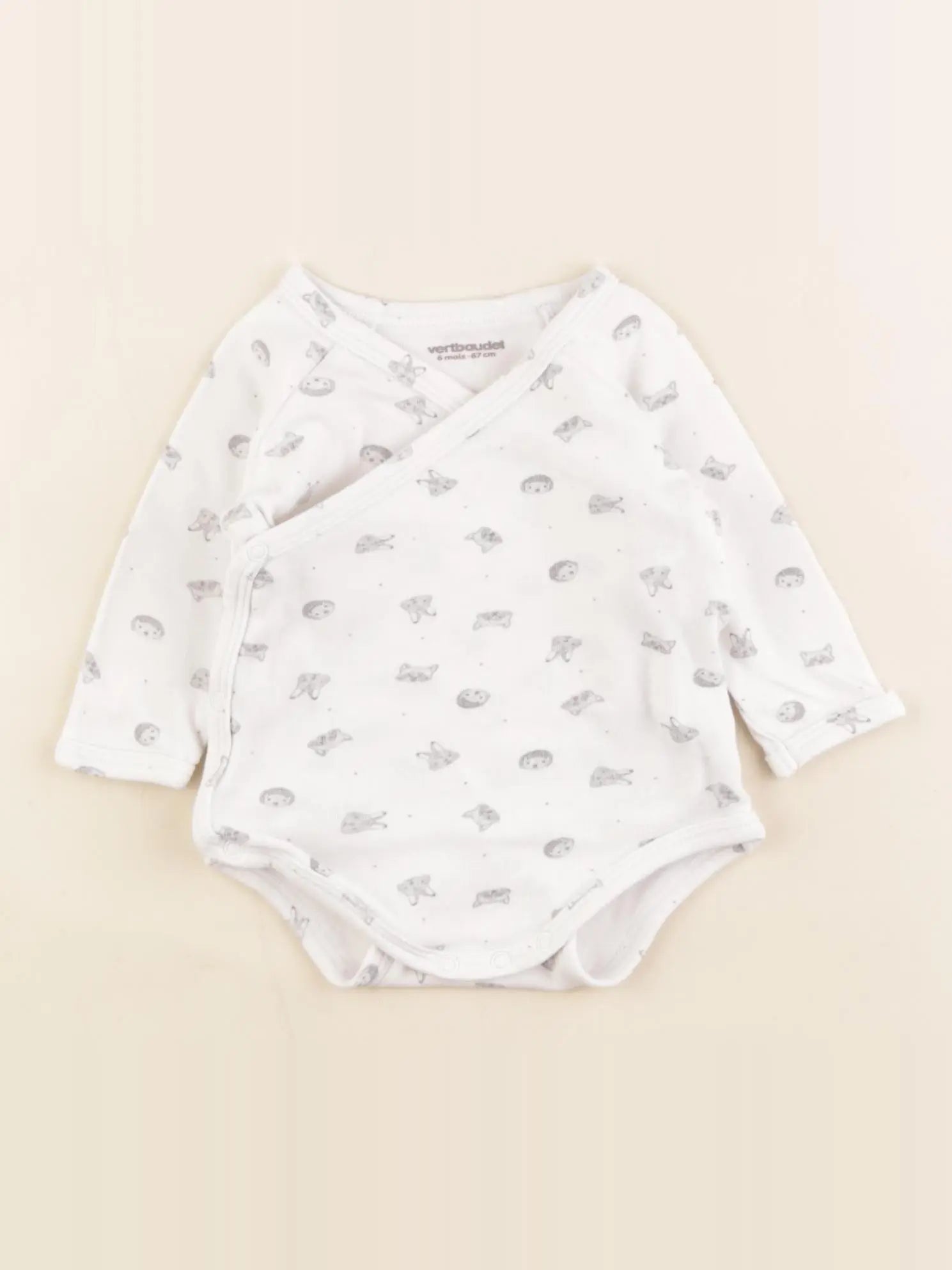 Vertbaudet - body blanc, gris - 6 mois