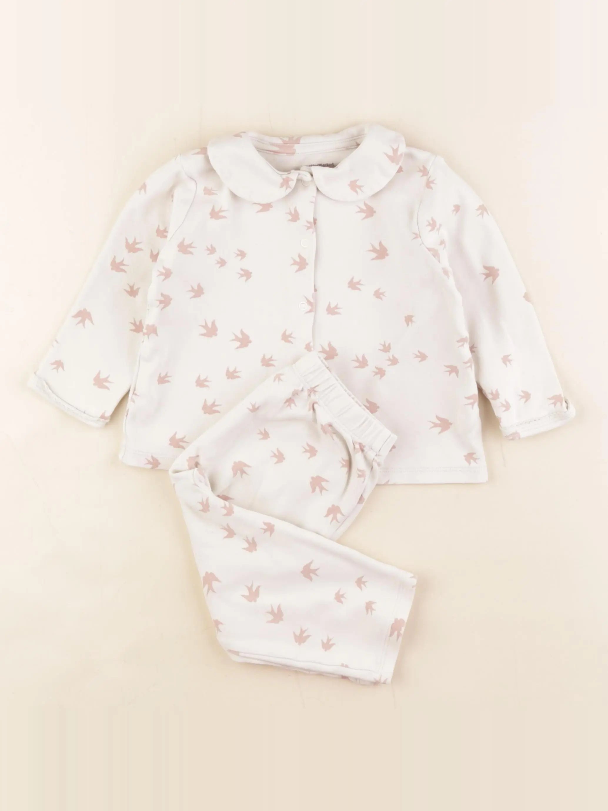 Vertbaudet - pyjama coton blanc, rose - 24 mois