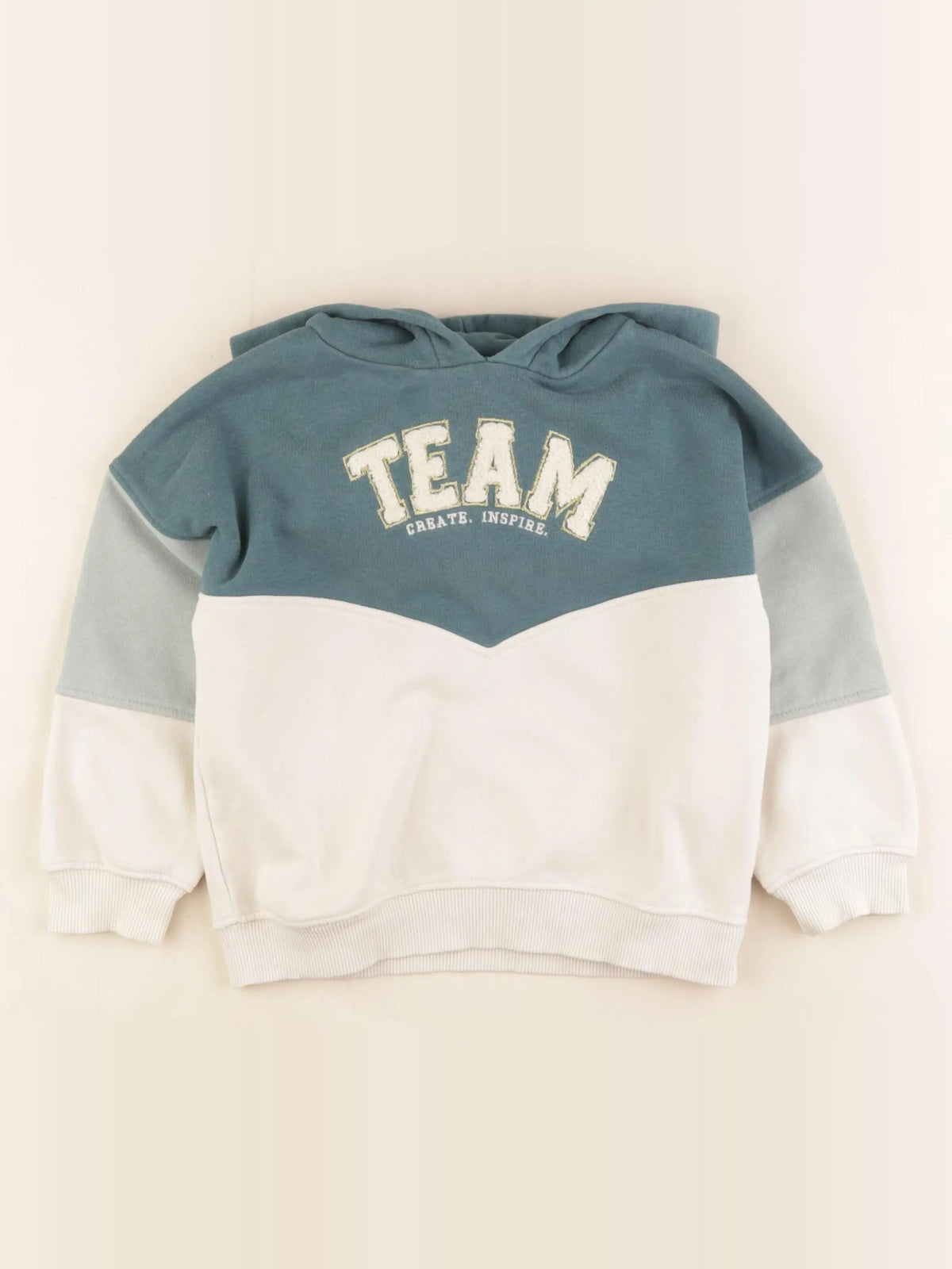 Vertbaudet - sweat beige, bleu, or - 4 ans