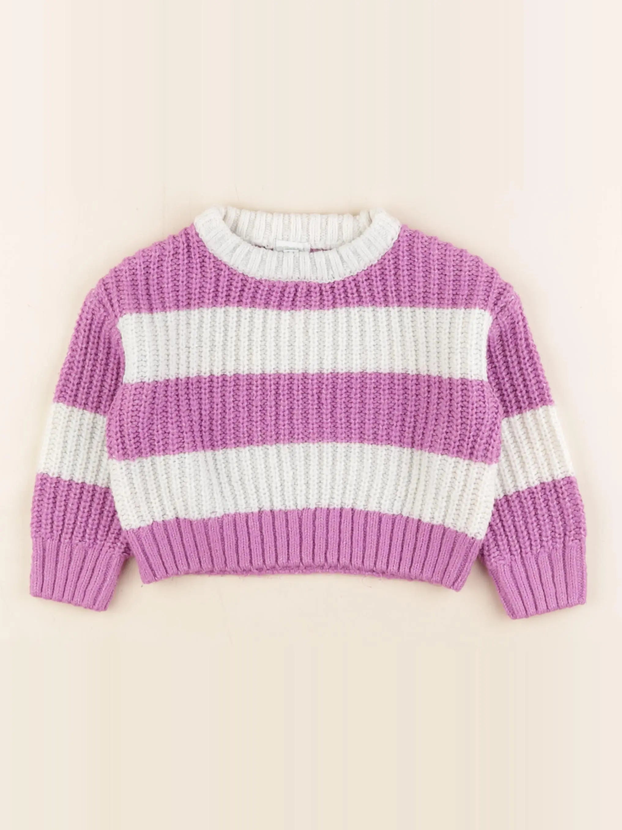 Vertbaudet - pull blanc, violet - 3 ans