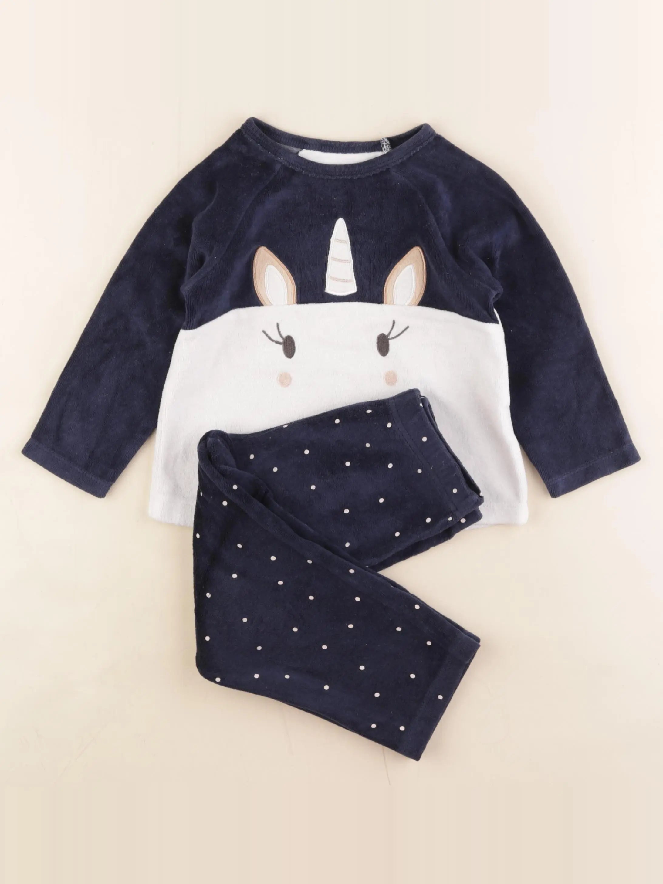 Vertbaudet - pyjama velours blanc, bleu, argent - 3 ans