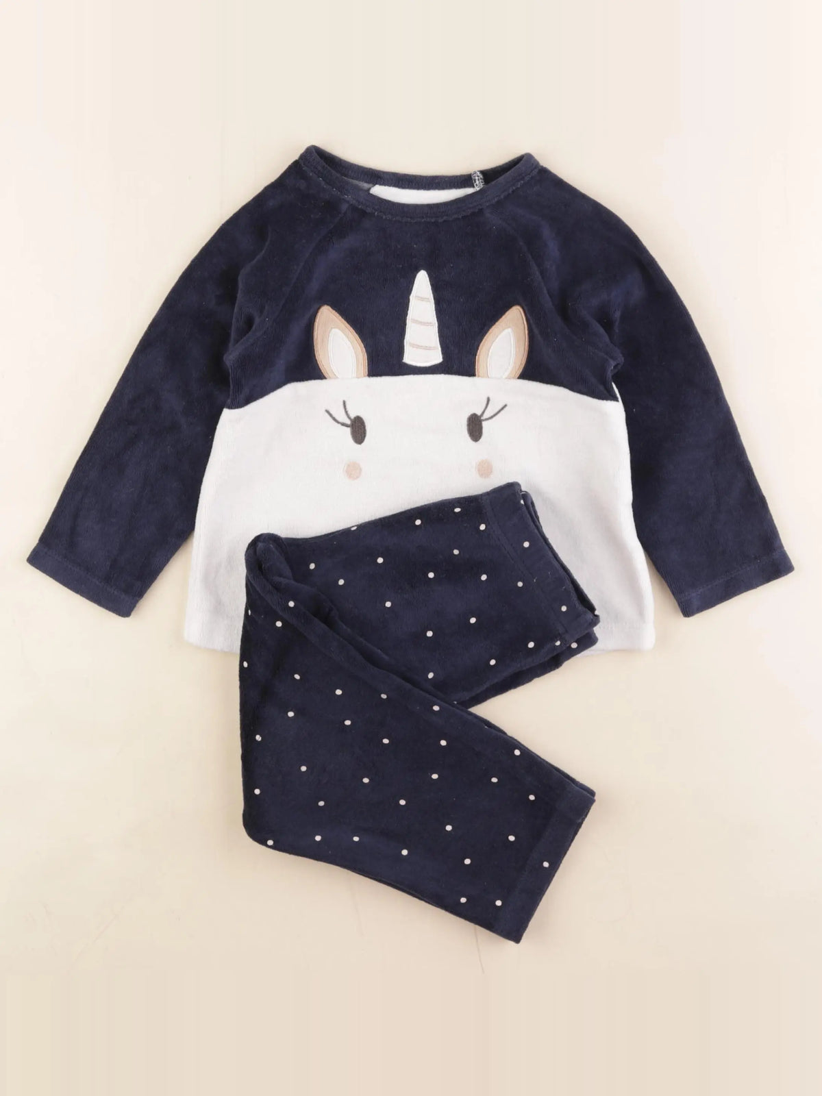 Vertbaudet - pyjama velours blanc, bleu, argent - 3 ans