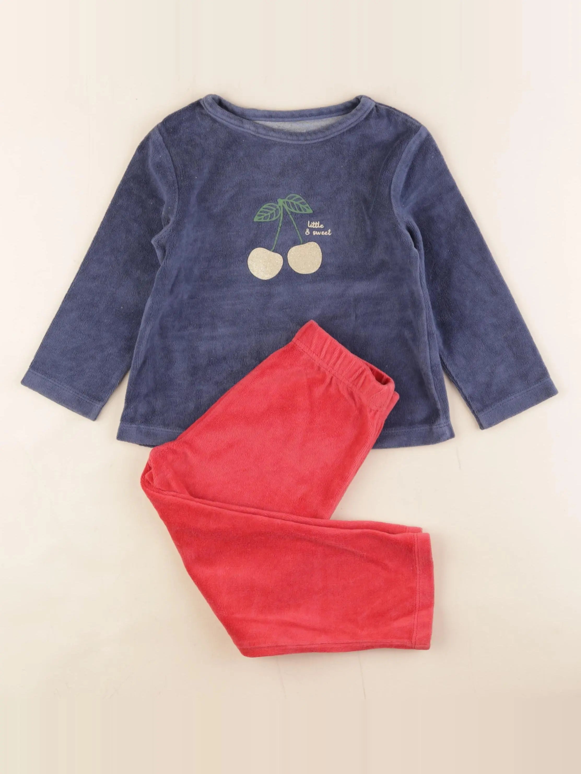 Vertbaudet - pyjama velours bleu, rouge - 3 ans