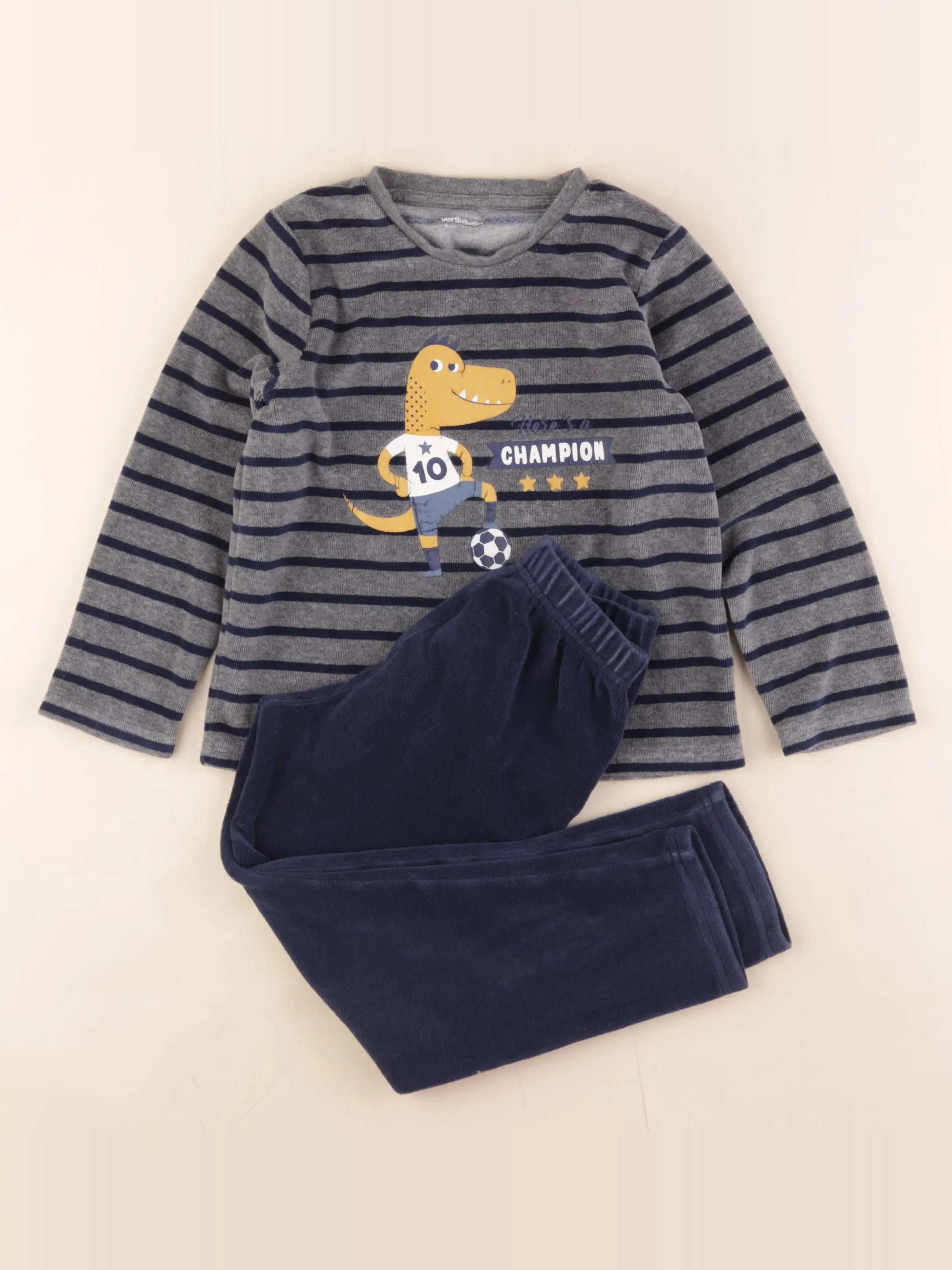 Vertbaudet - pyjama velours bleu, gris - 5 ans