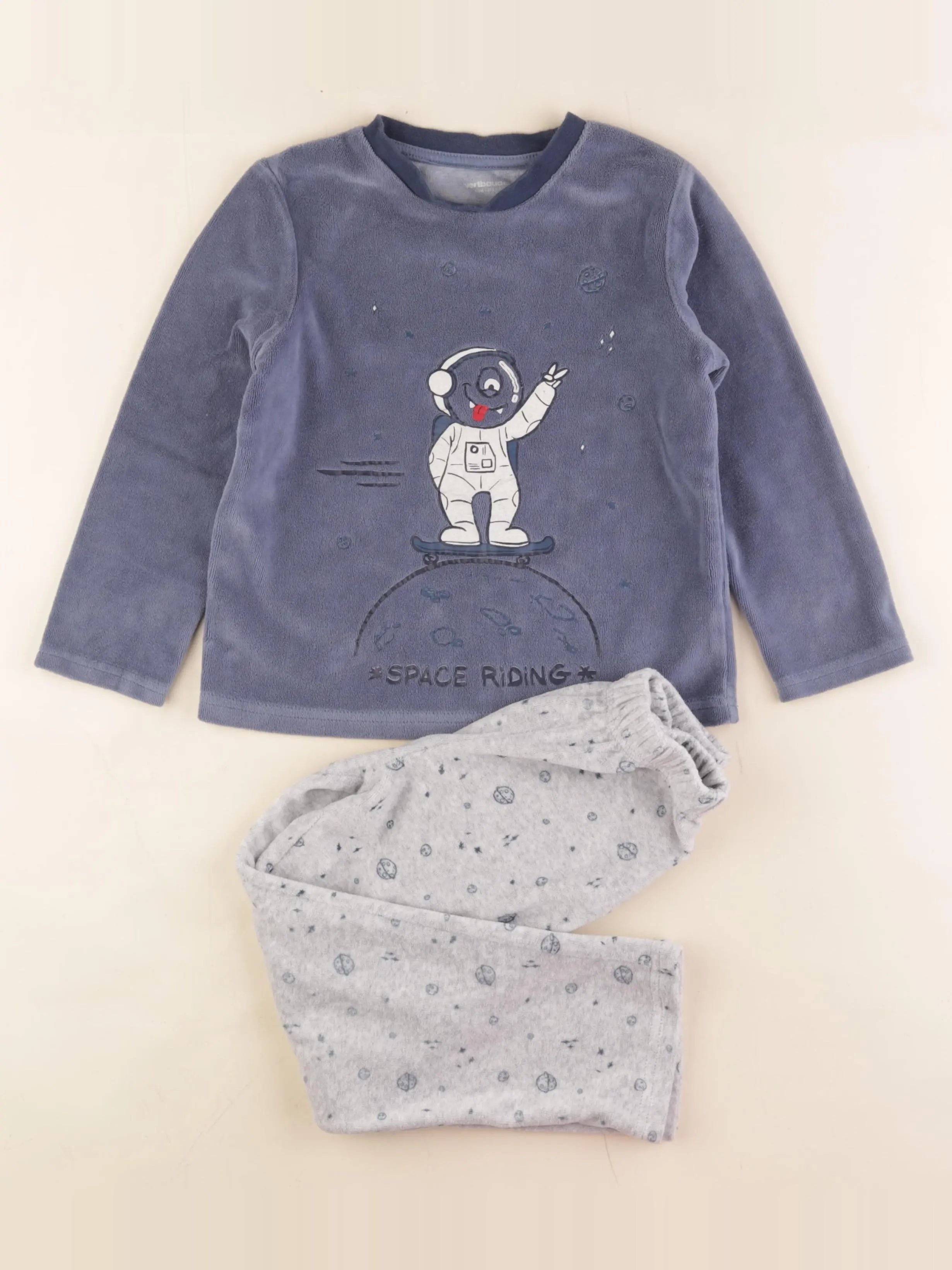 Vertbaudet - pyjama velours bleu, gris - 6 ans
