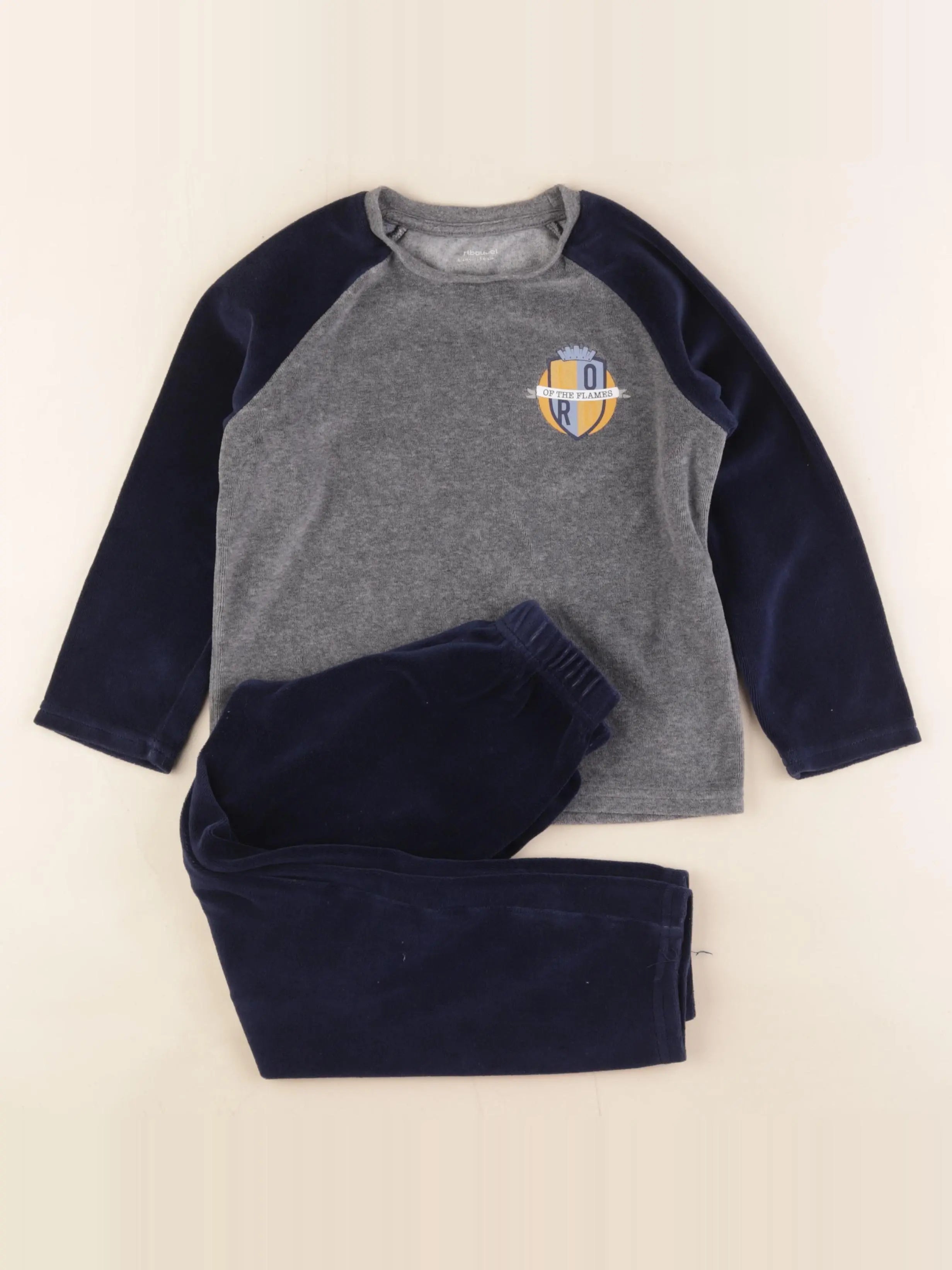 Vertbaudet - pyjama velours bleu, gris - 6 ans