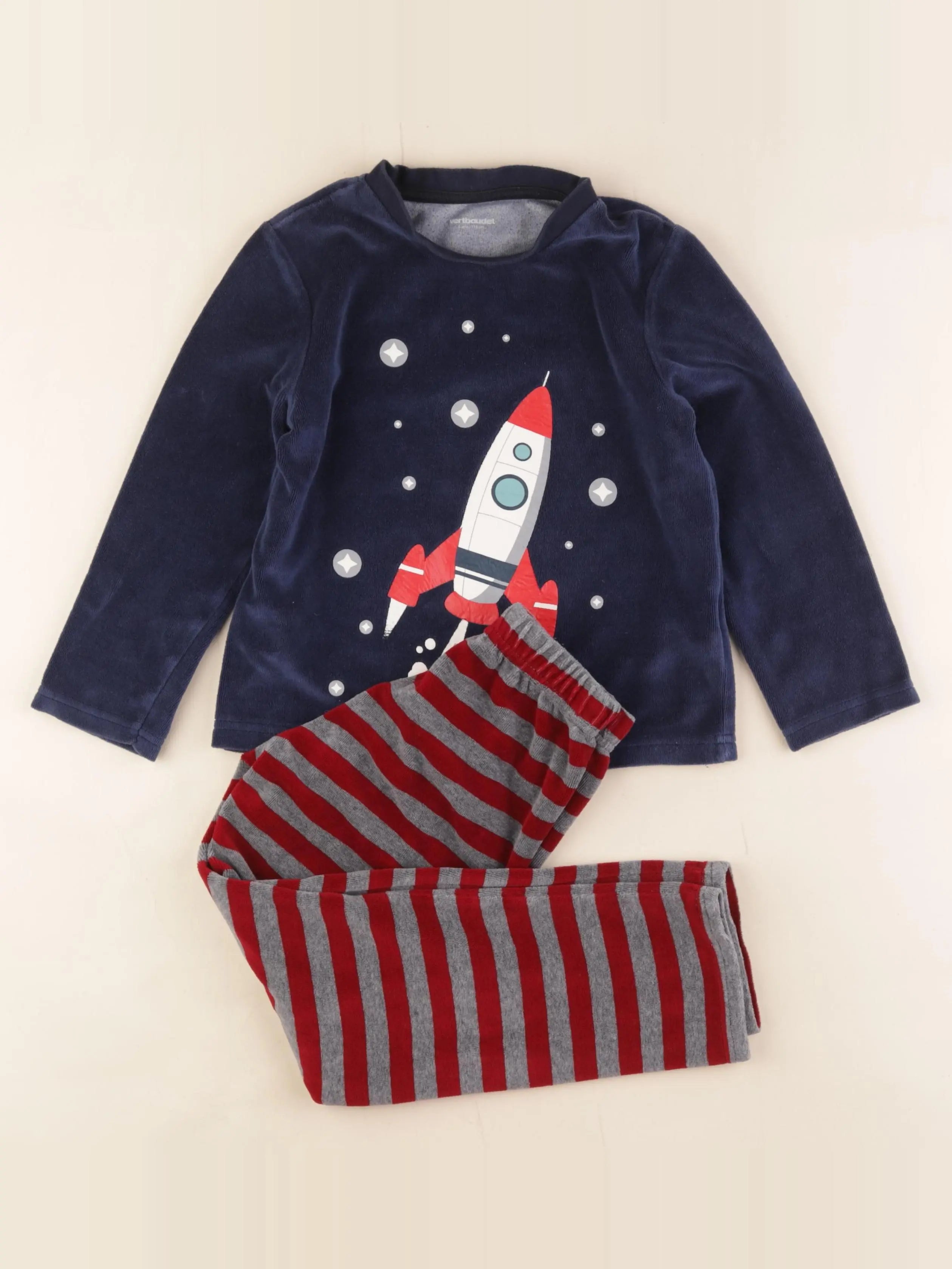 Vertbaudet - pyjama velours bleu, rouge - 6 ans