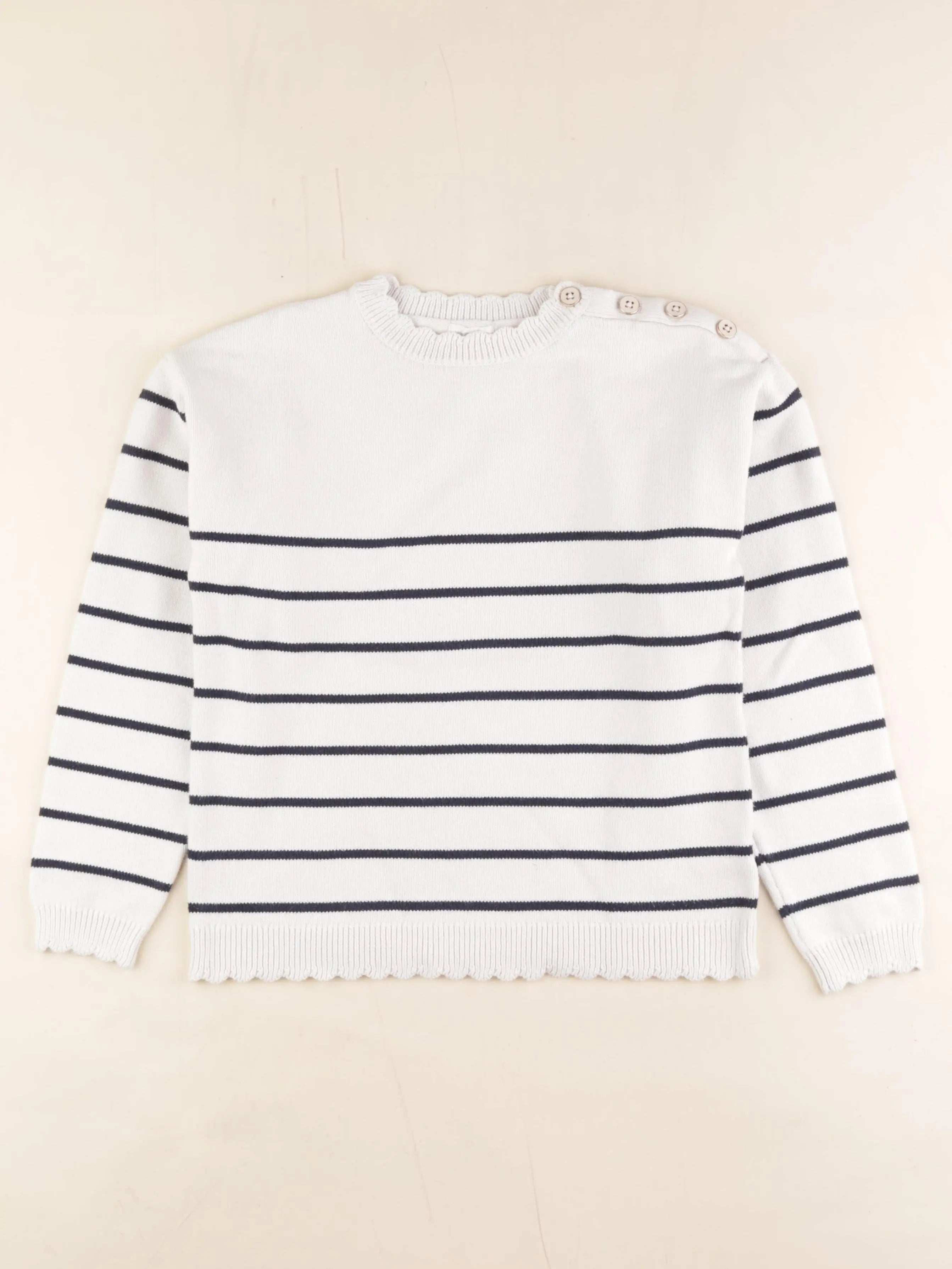 Vertbaudet - pull blanc, bleu - 12 ans