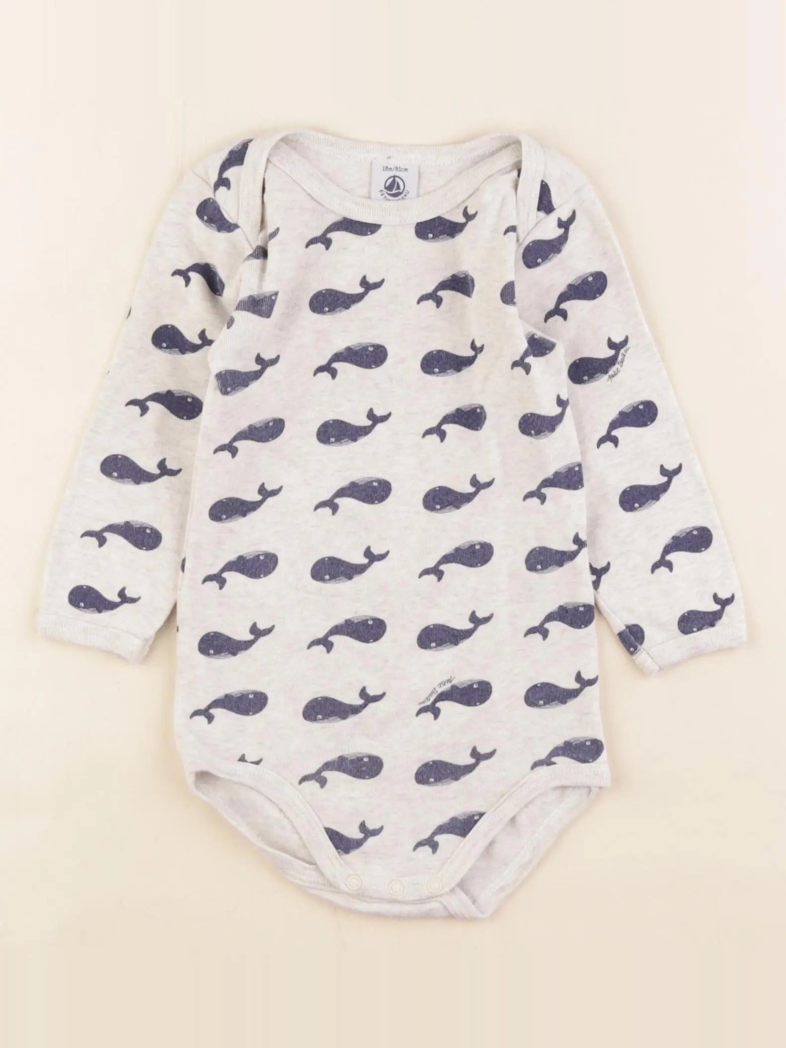 Petit Bateau - body gris, bleu - 18 mois