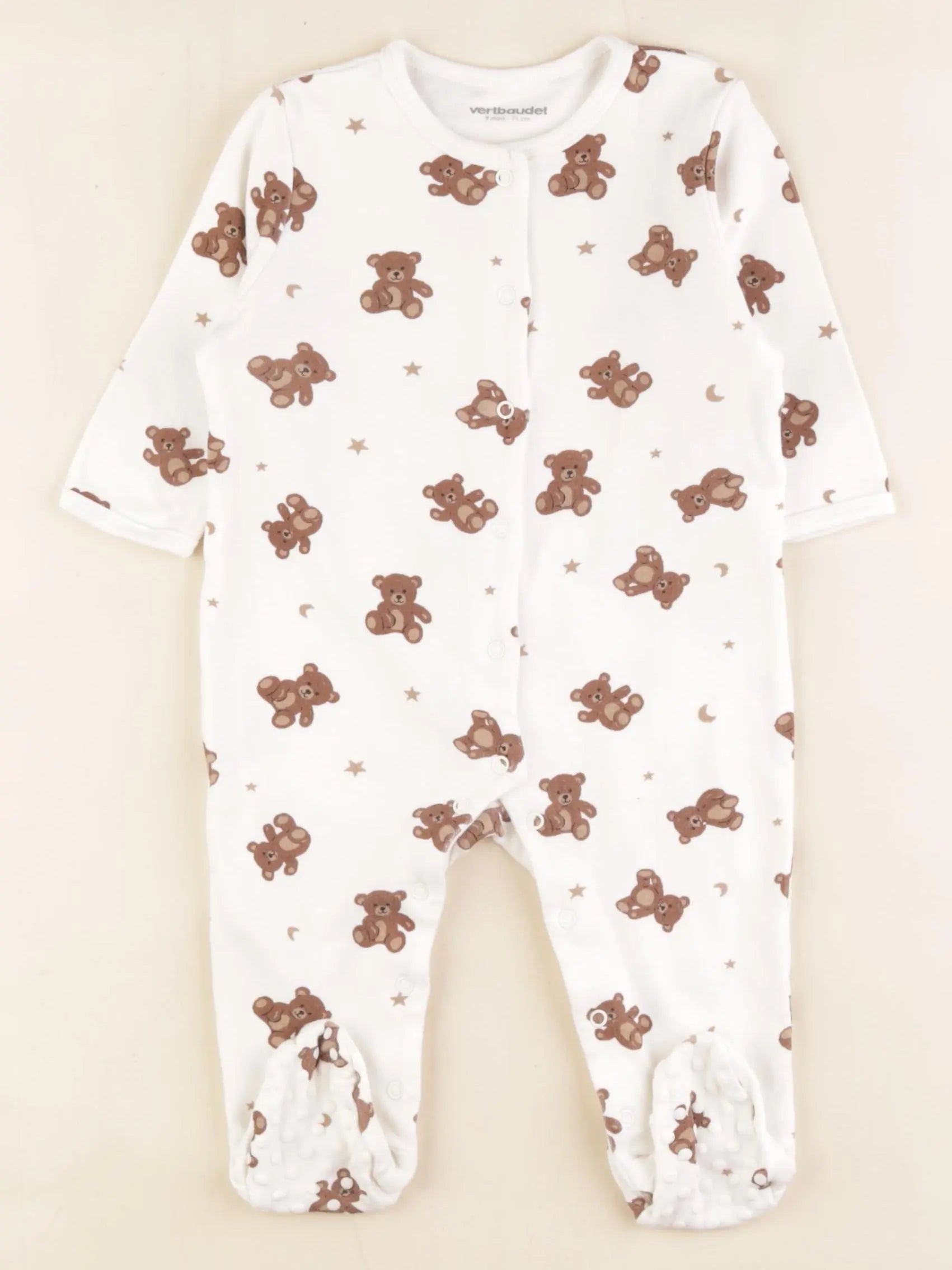 Vertbaudet - pyjama coton blanc, marron - 9 mois