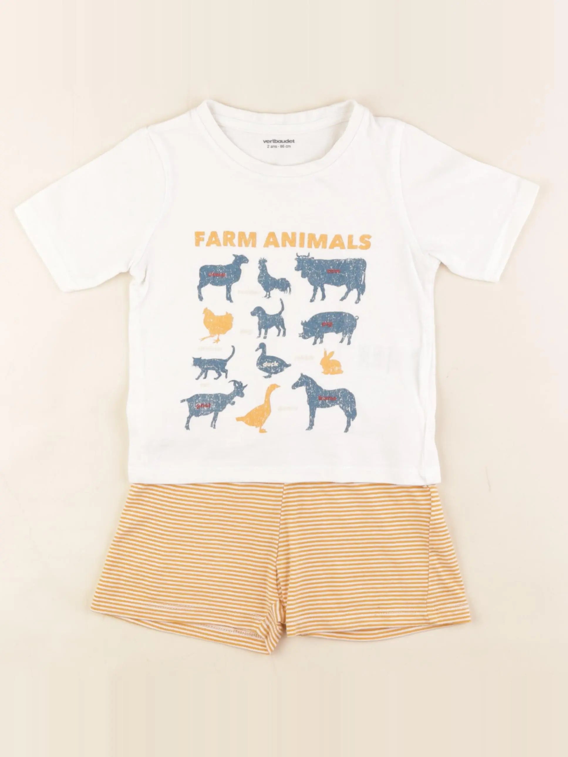 Vertbaudet - pyjama coton blanc, orange - 2 ans