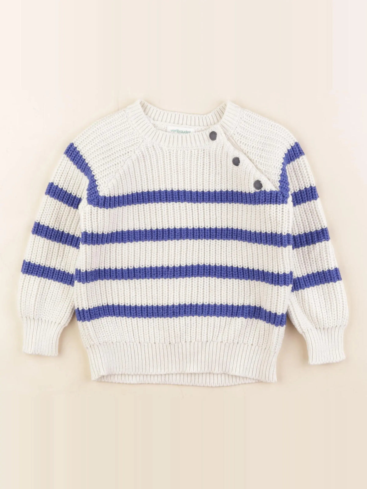 Vertbaudet - pull blanc, bleu - 3 ans