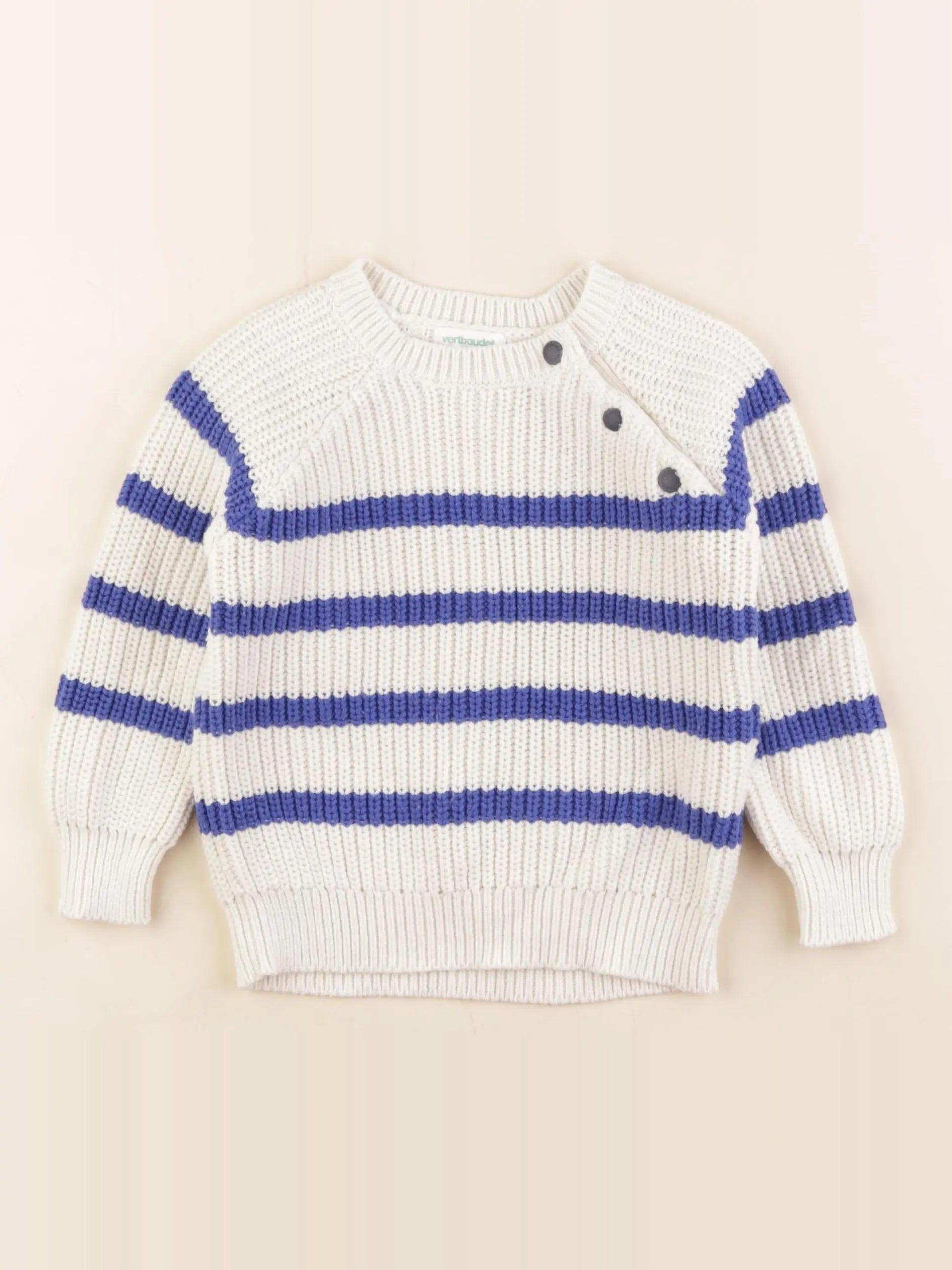 Vertbaudet - pull blanc, bleu - 3 ans