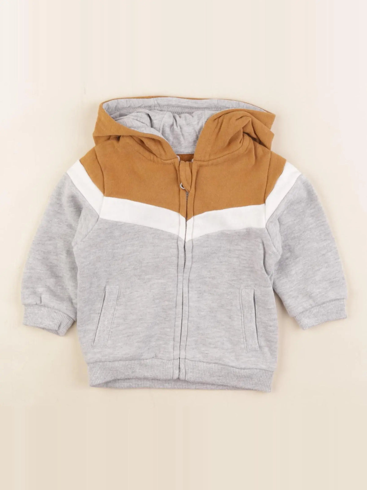 Vertbaudet - sweat gris, marron - 6 mois