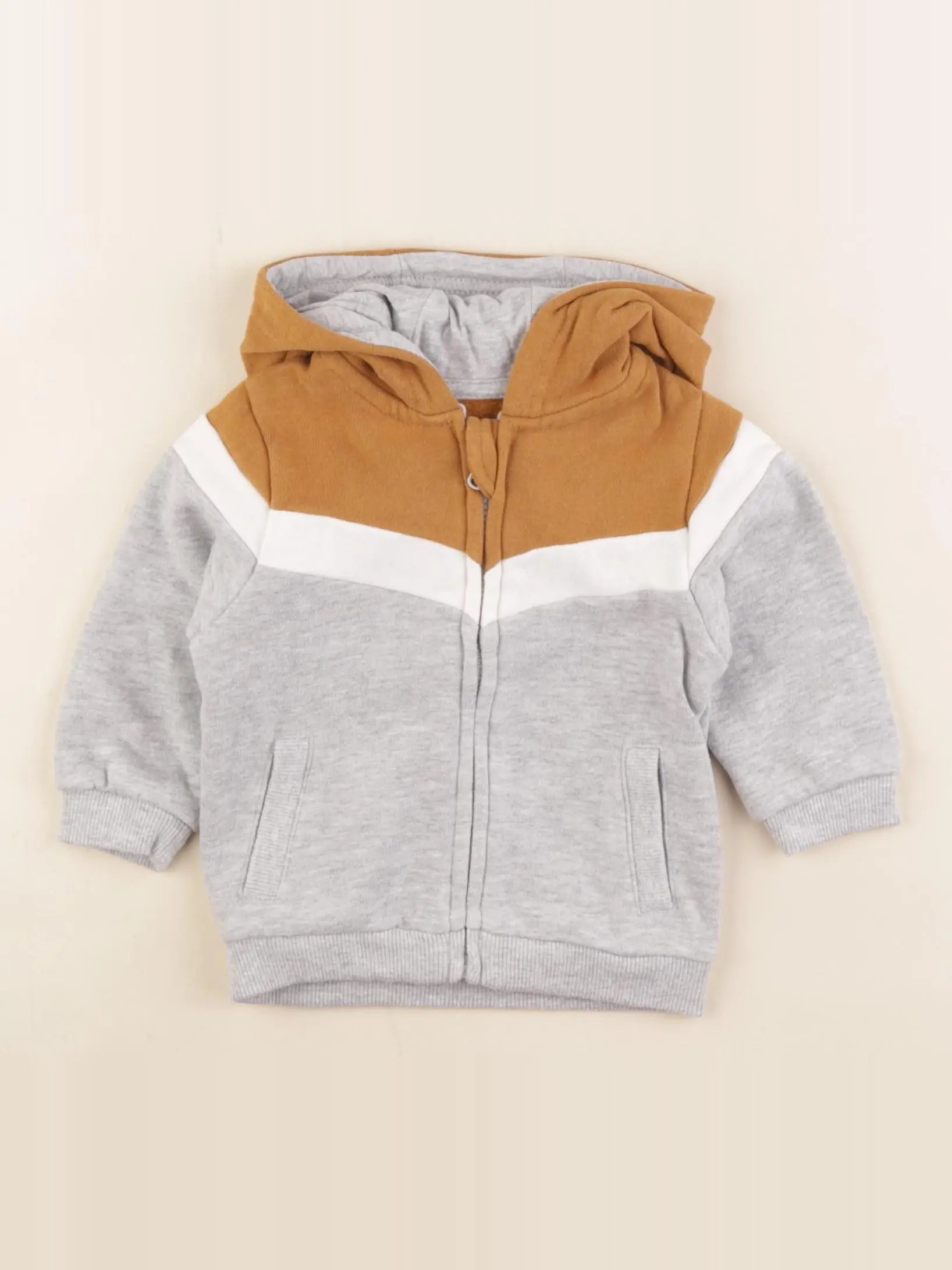 Vertbaudet - sweat gris, marron - 6 mois