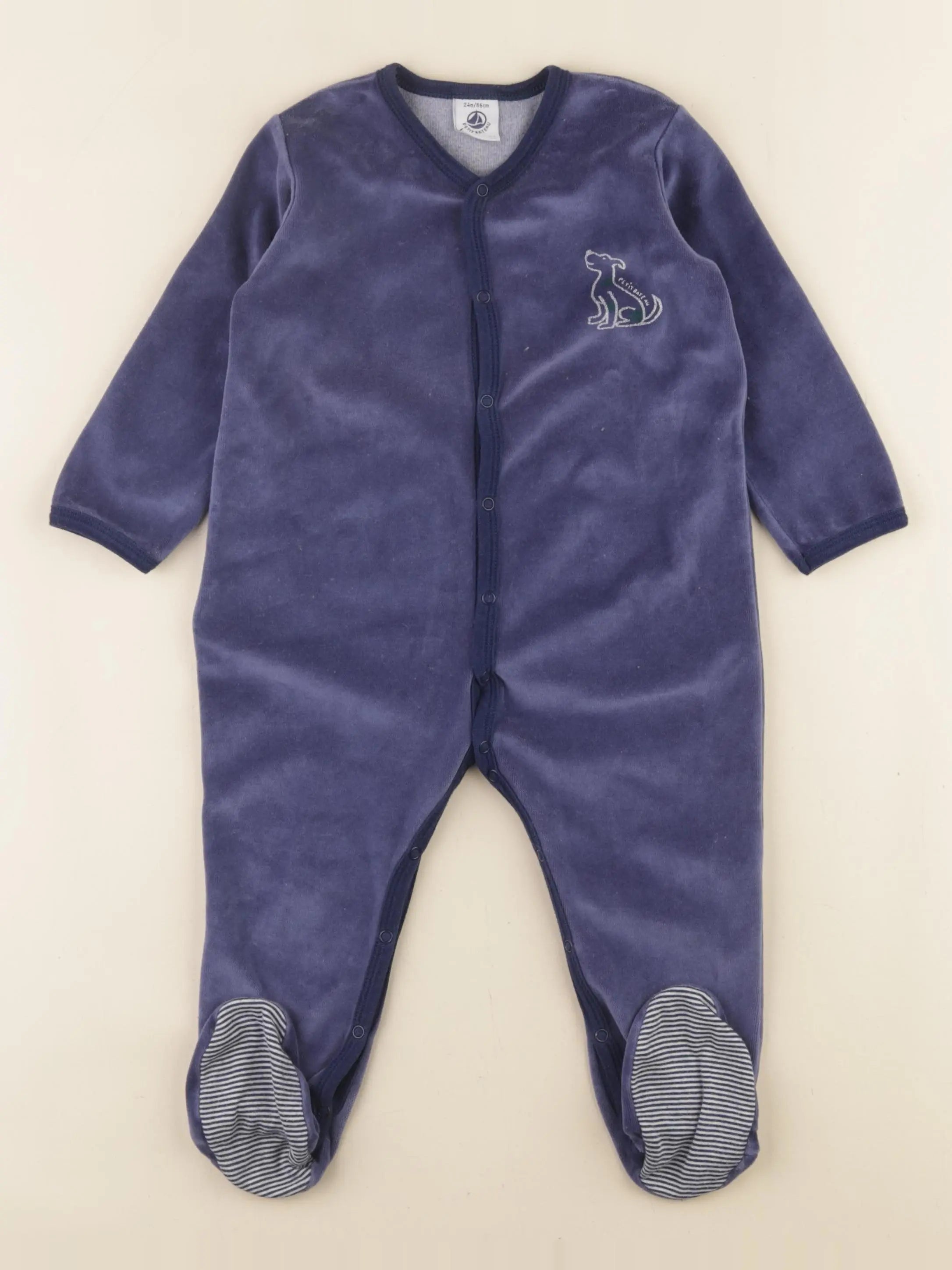 Petit Bateau - pyjama velours bleu - 24 mois