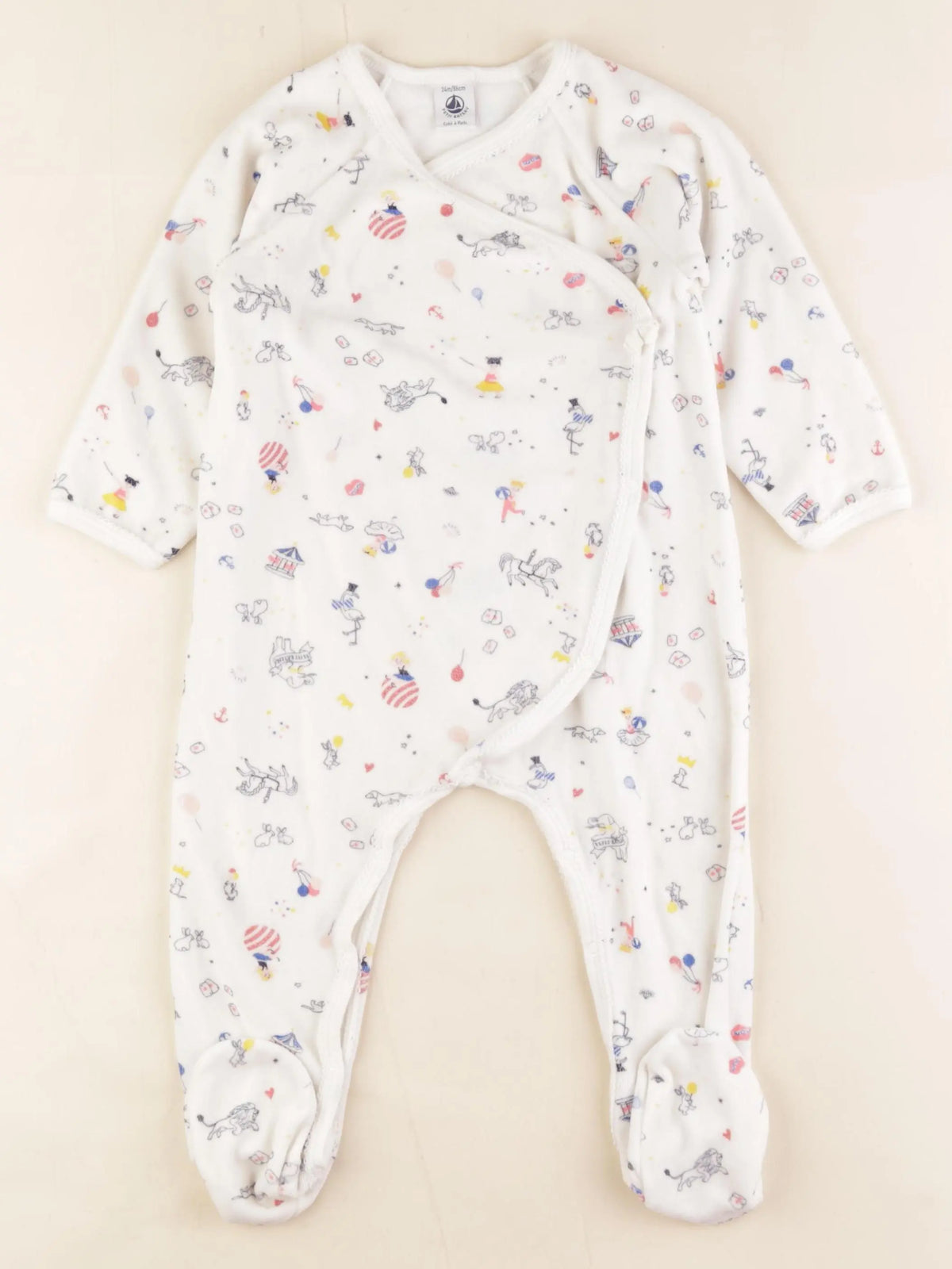 Petit Bateau - pyjama velours blanc, multicolore - 24 mois