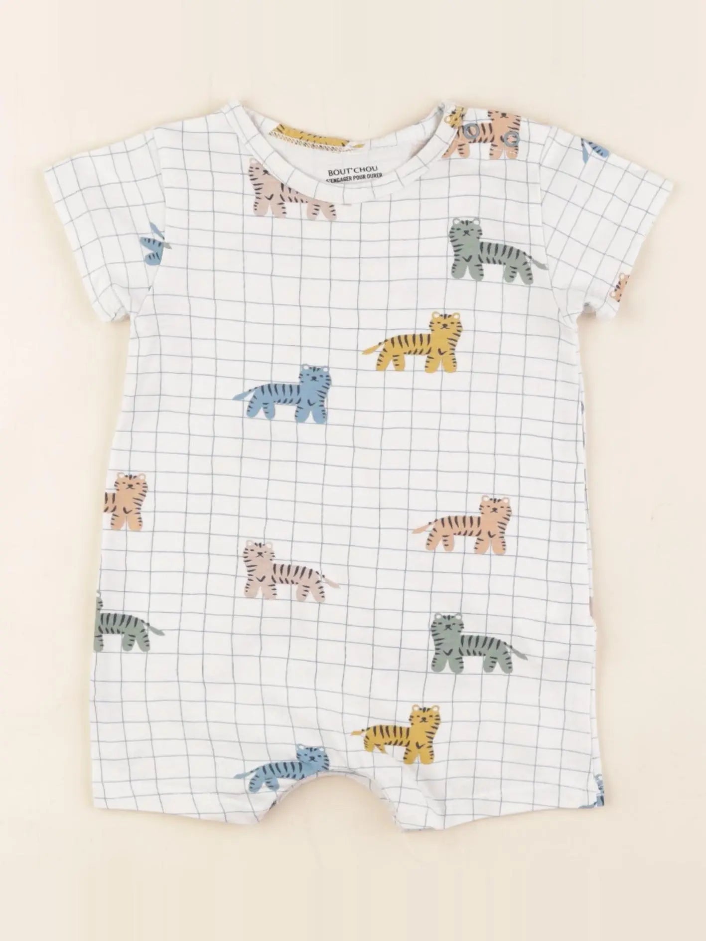 Boutchou - pyjama coton blanc, bleu - 6 mois