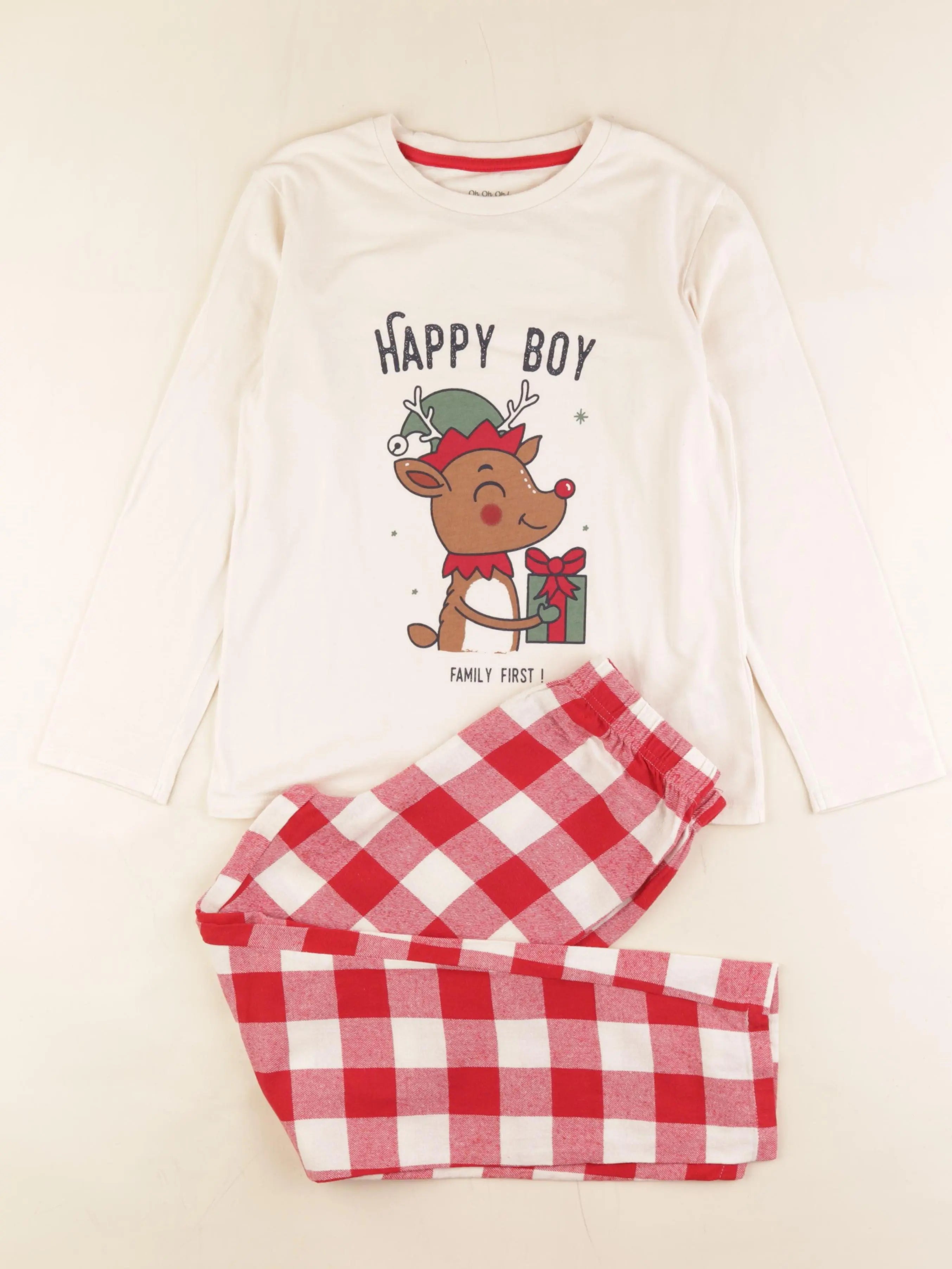 Vertbaudet - pyjama coton rouge, beige - 10 ans