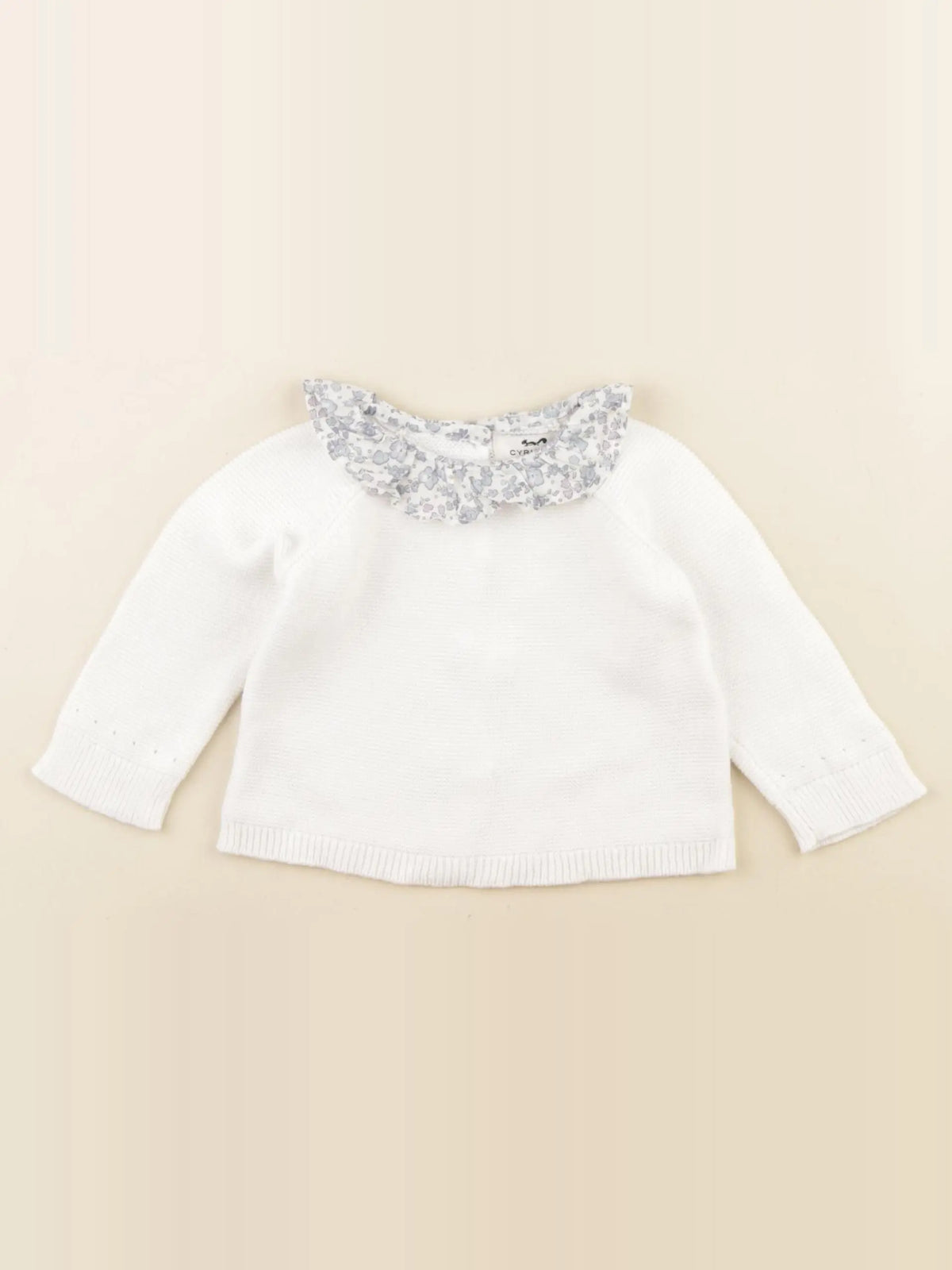 Cyrillus - pull blanc, bleu - 3 mois