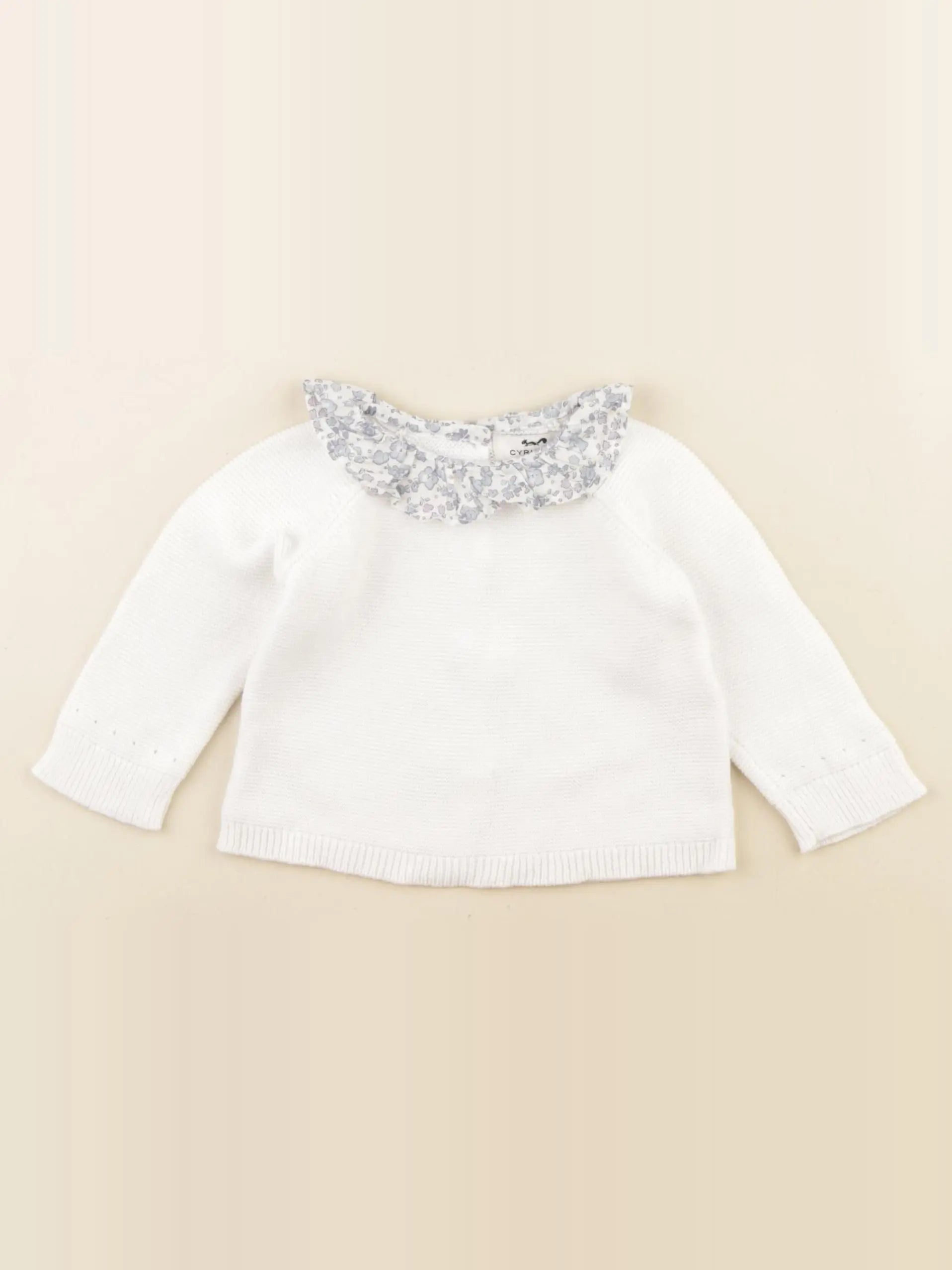 Cyrillus - pull blanc, bleu - 3 mois