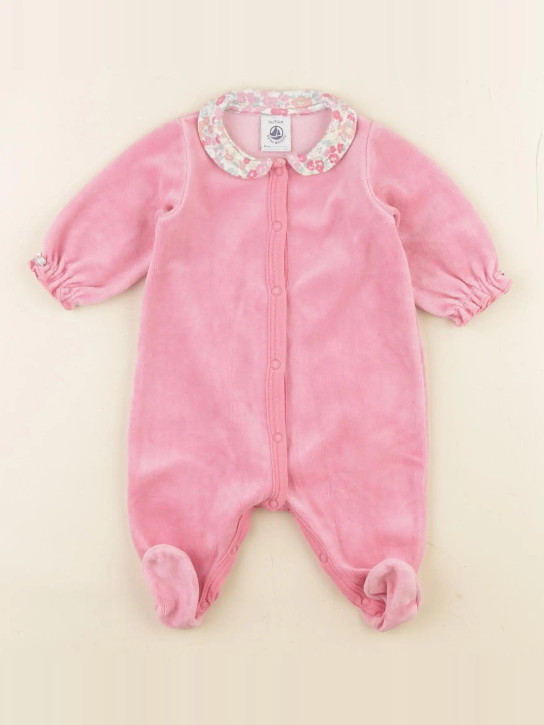 Petit Bateau - pyjama velours rose - 1 mois