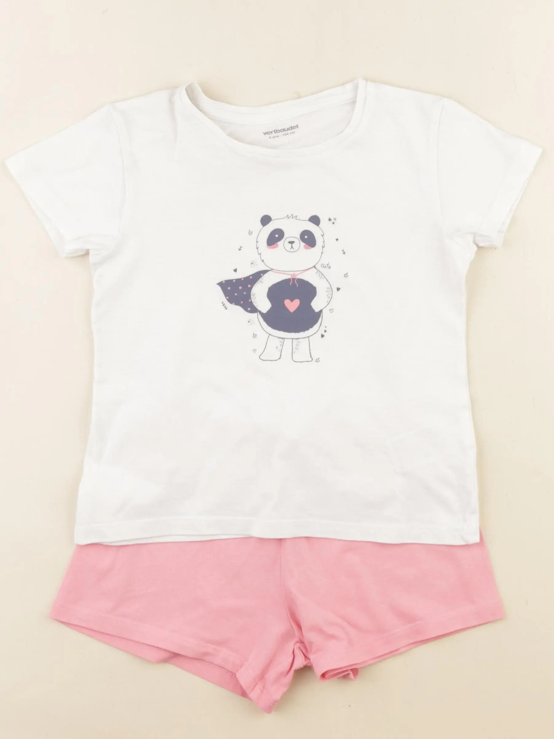 Vertbaudet - pyjama coton rose, blanc - 4 ans