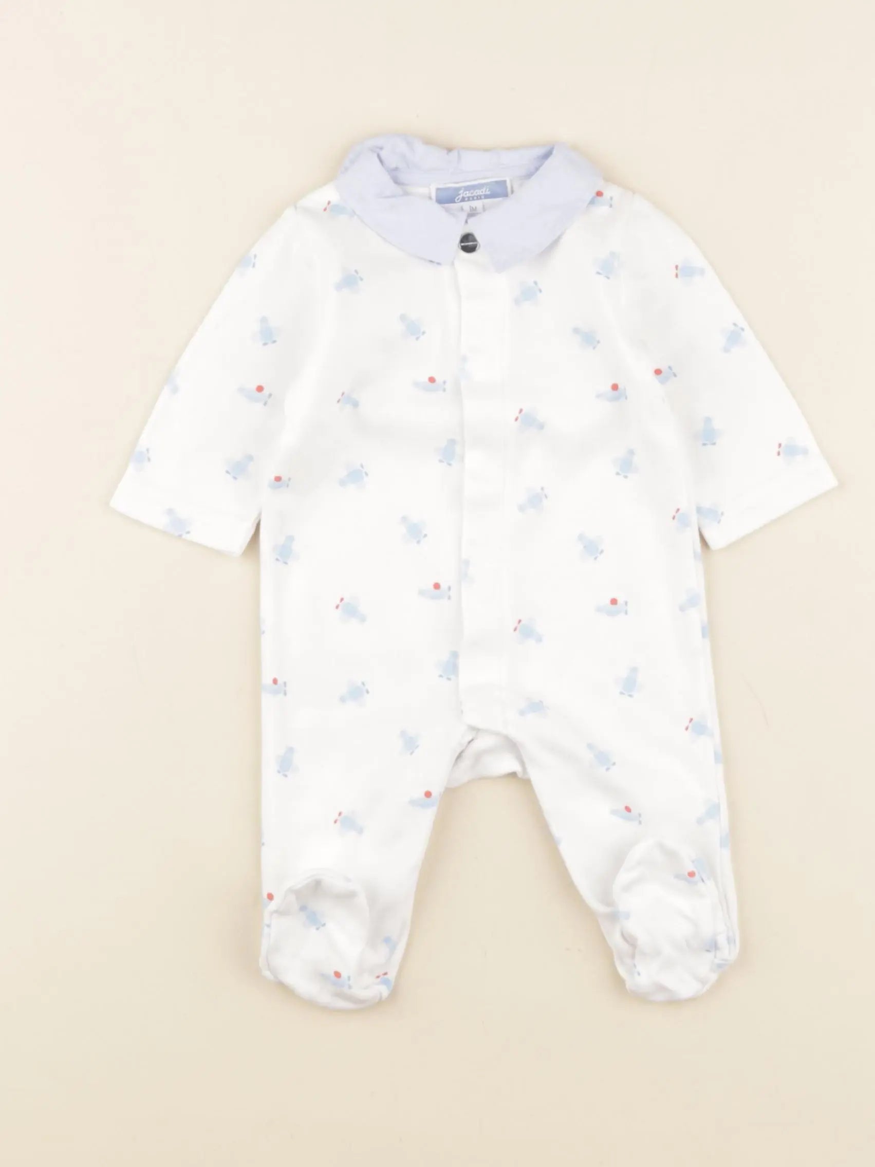 Jacadi - pyjama coton blanc, bleu - 1 mois
