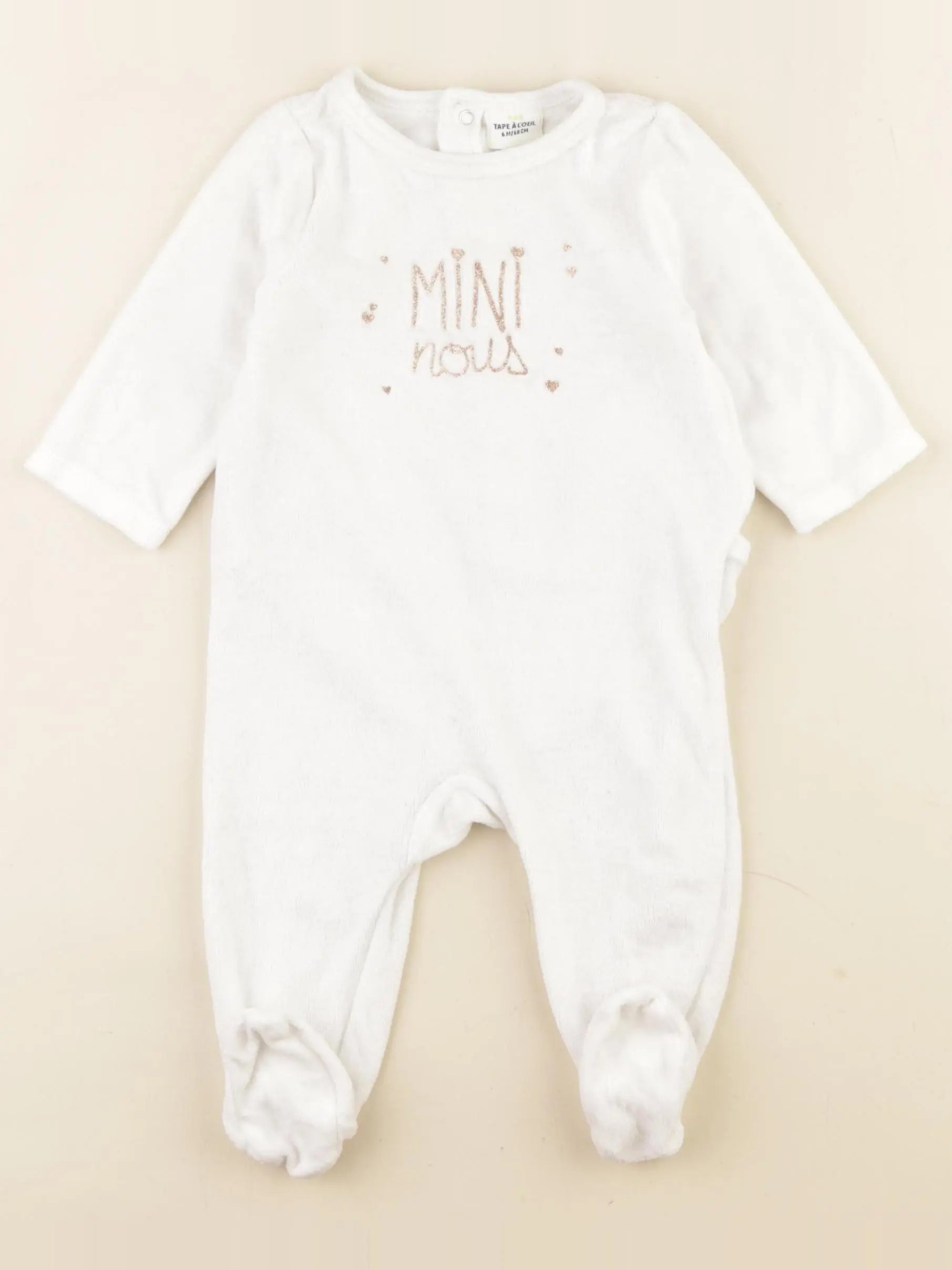 Tape à l'oeil - pyjama velours blanc - 6 mois
