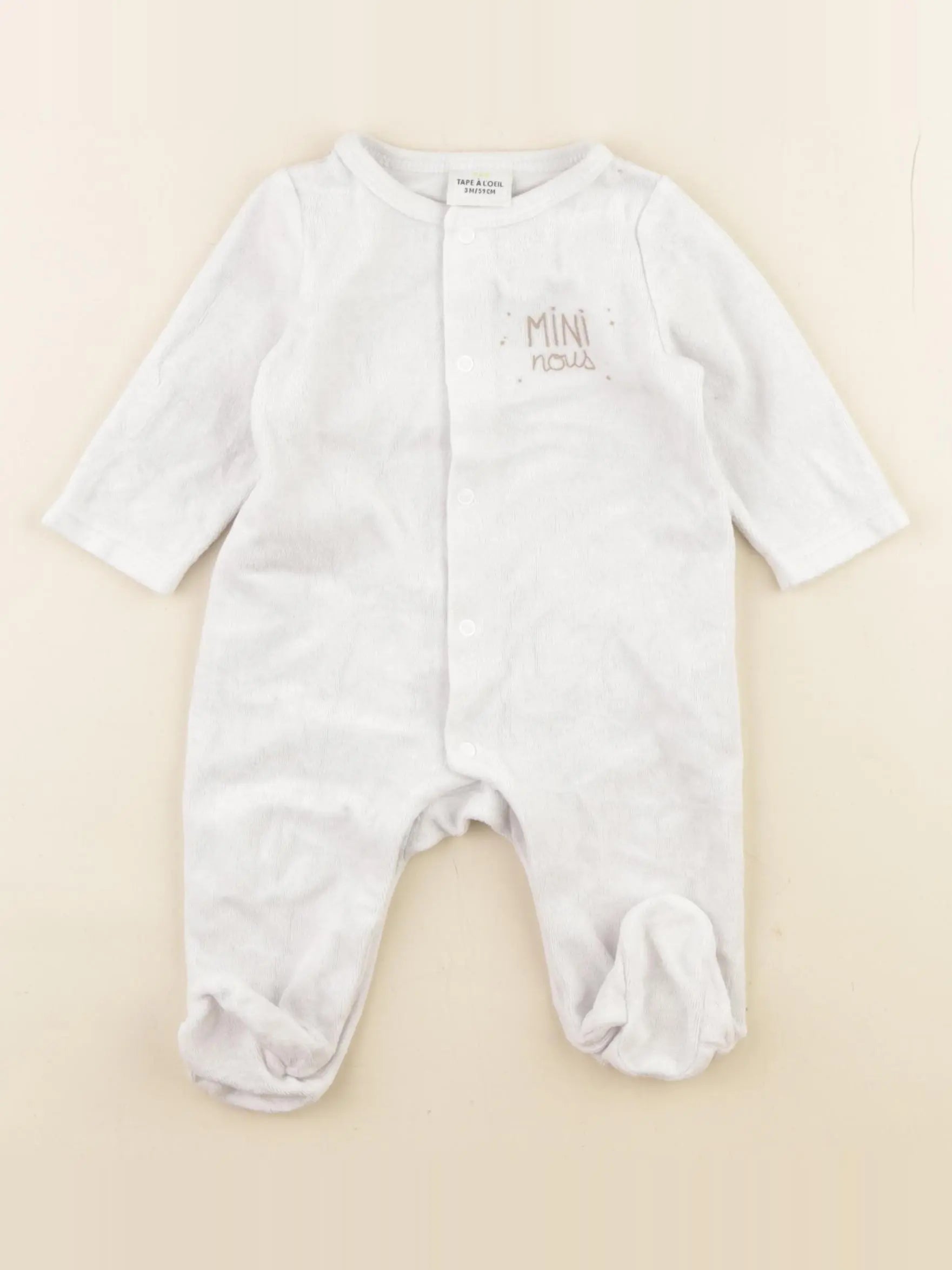 Tape à l'oeil - pyjama velours blanc - 3 mois