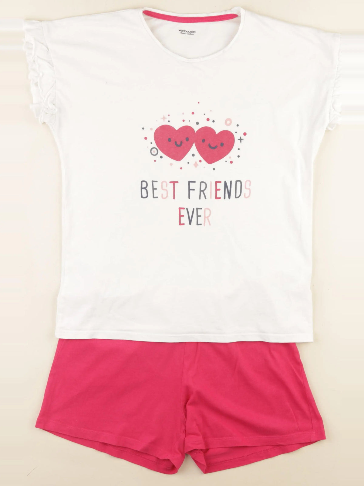 Vertbaudet - pyjama coton blanc, rose - 14 ans