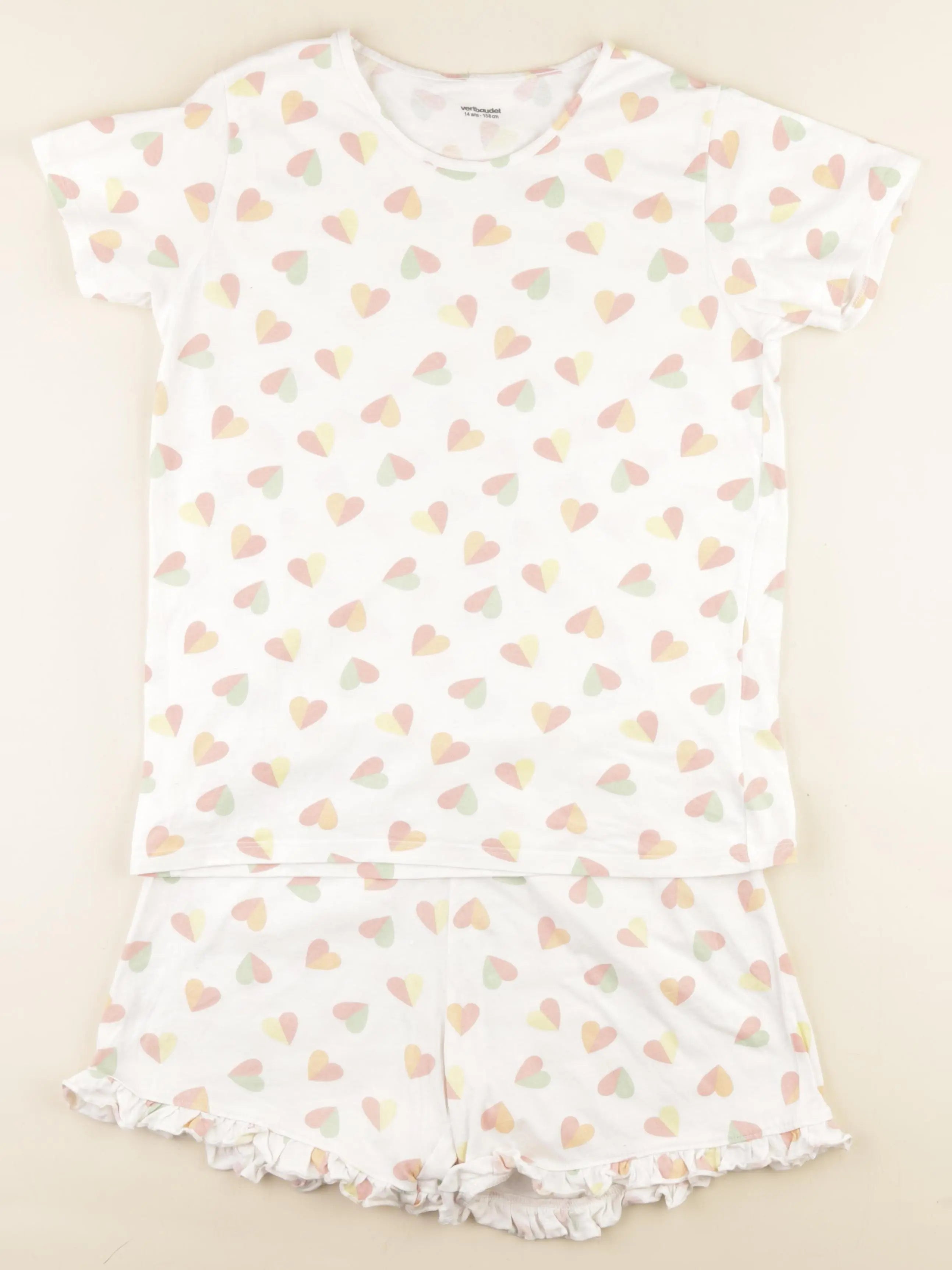 Vertbaudet - pyjama coton blanc, rose - 14 ans