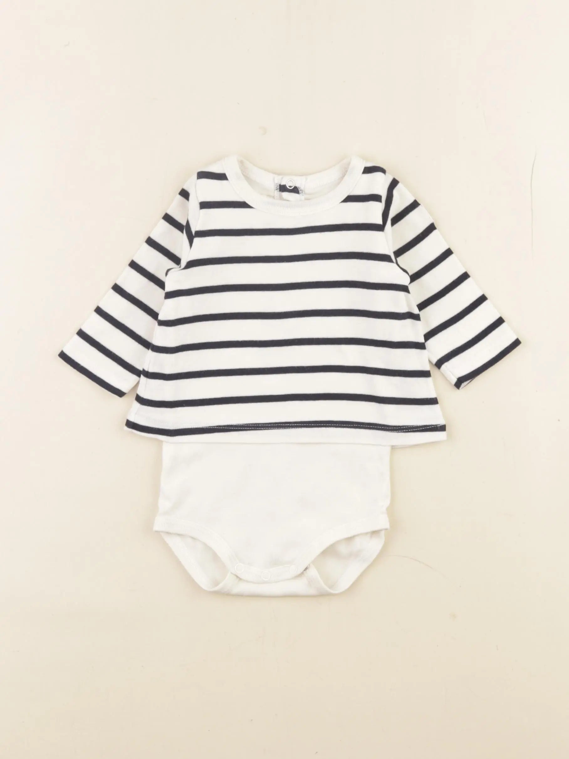 Petit Bateau - body tee-shirt blanc, bleu - 3 mois