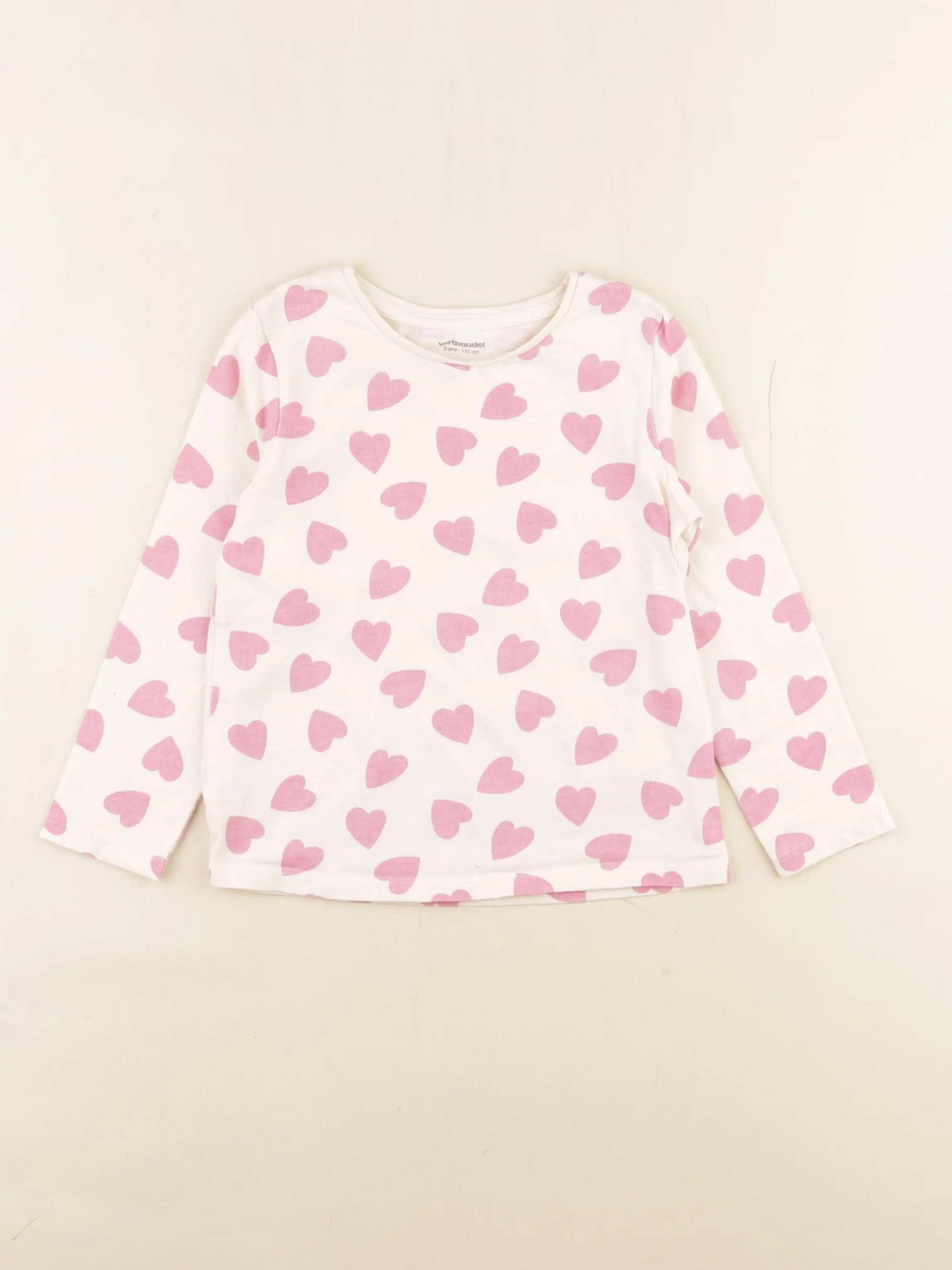 Vertbaudet - tee-shirt blanc, rose - 5 ans