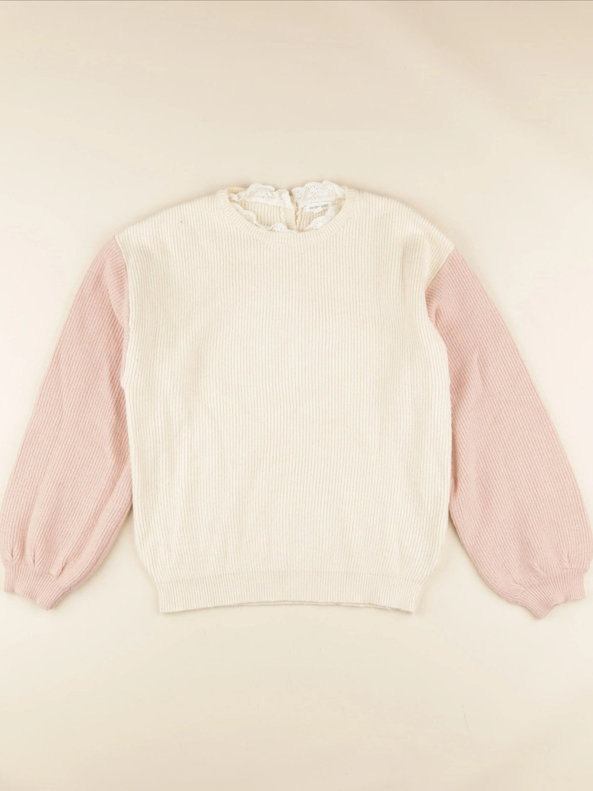 Vertbaudet - pull beige, rose - 12 ans