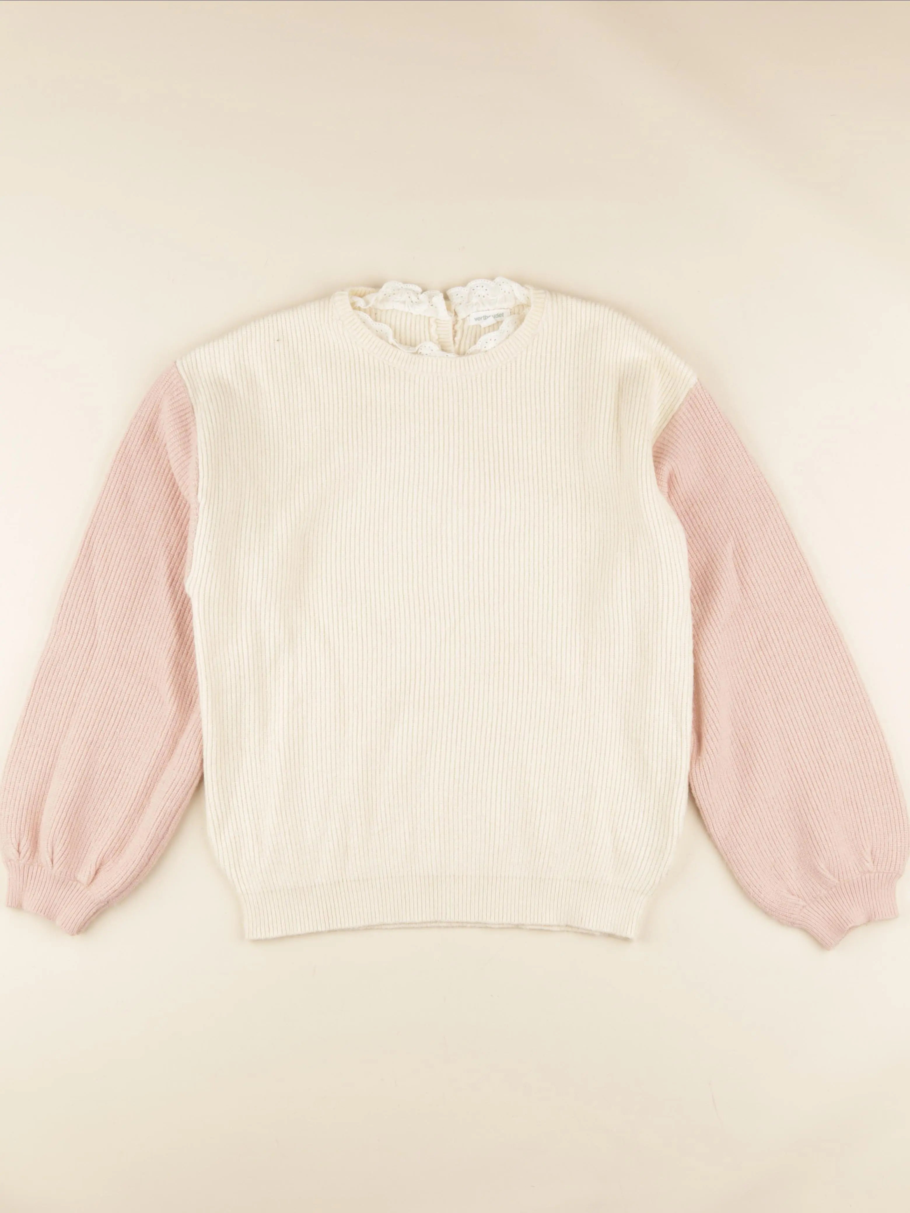 Vertbaudet - pull beige, rose - 12 ans