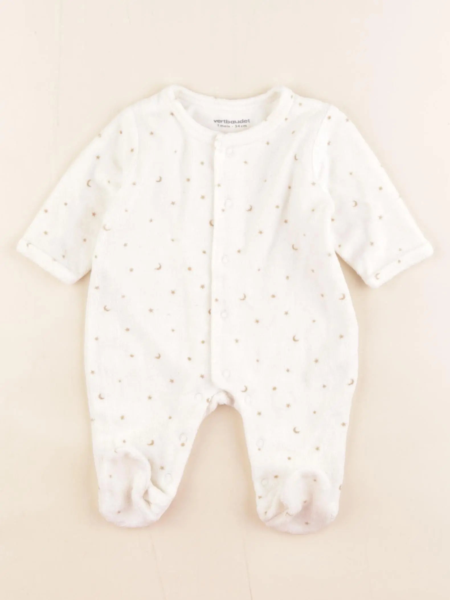 Vertbaudet - pyjama velours beige - 1 mois