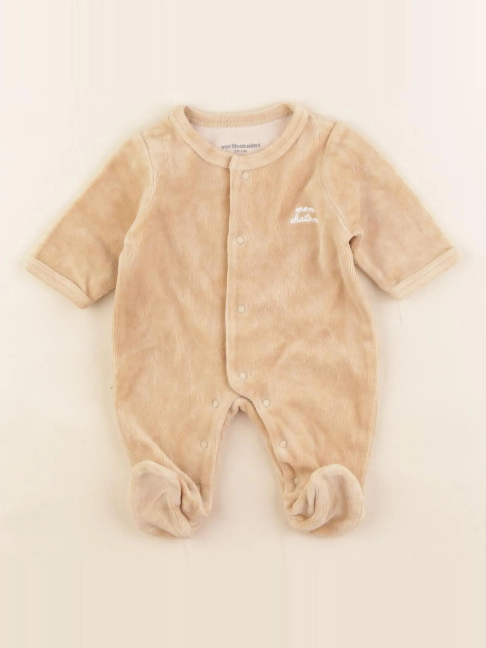 Vertbaudet - pyjama velours beige - 0 mois