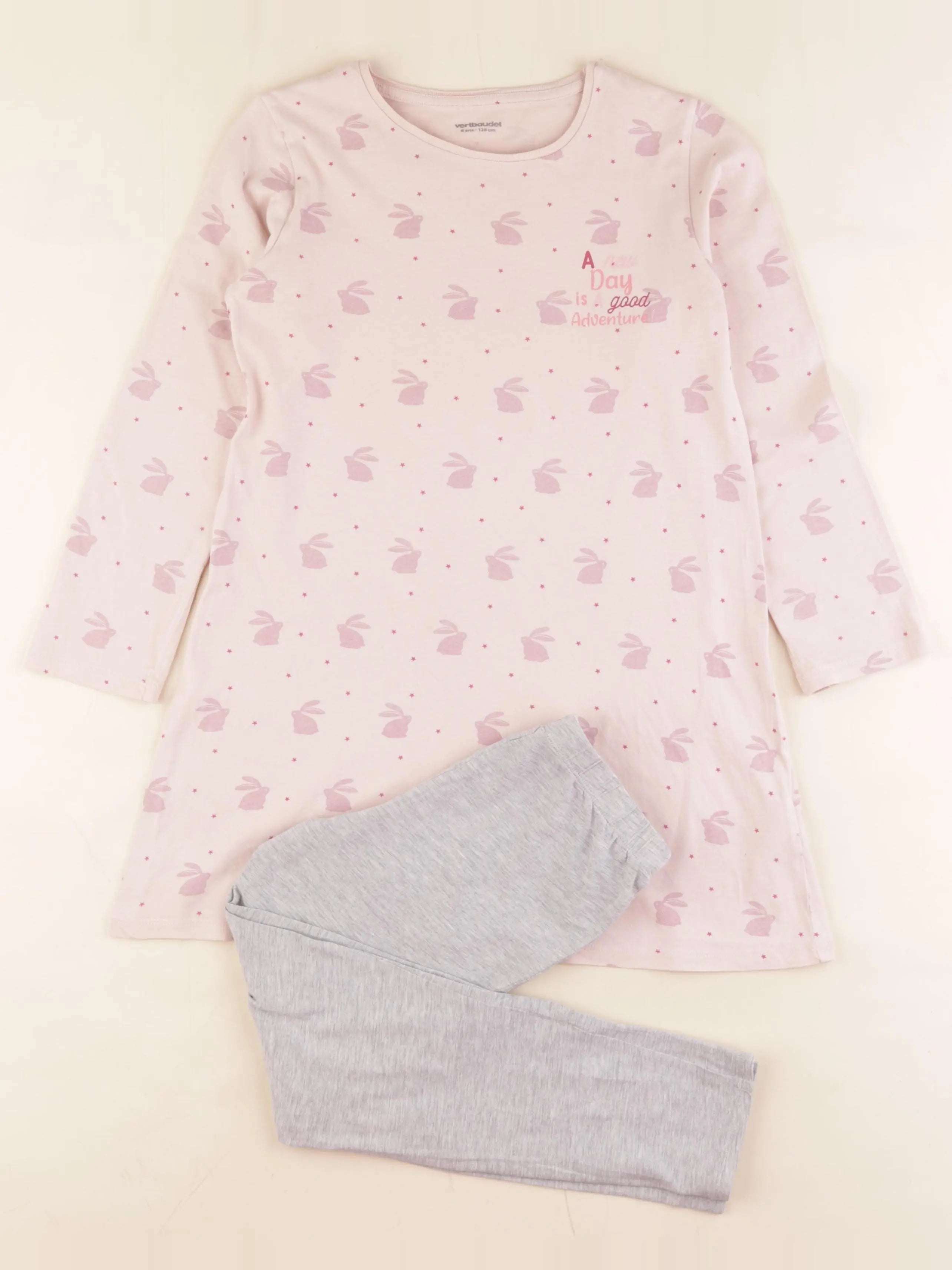 Vertbaudet - pyjama coton gris, rose - 8 ans