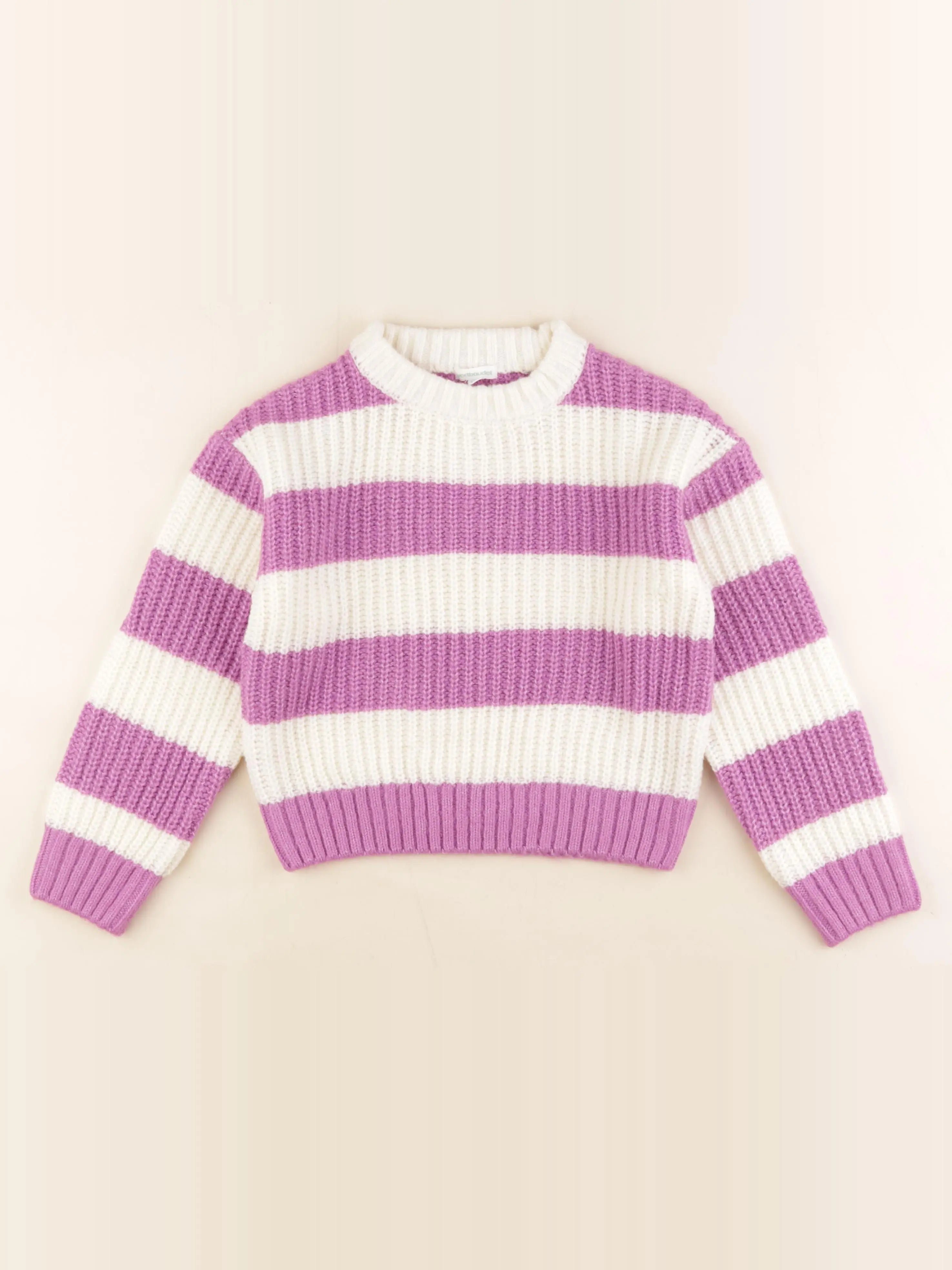 Vertbaudet - pull blanc, rose - 8 ans