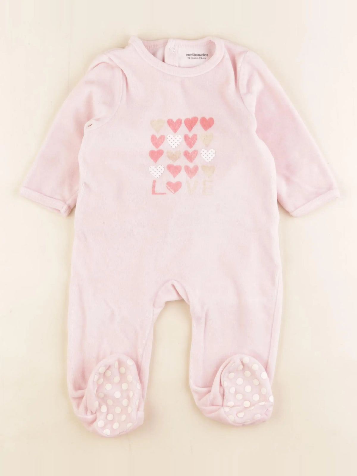 Vertbaudet - pyjama velours rose - 12 mois