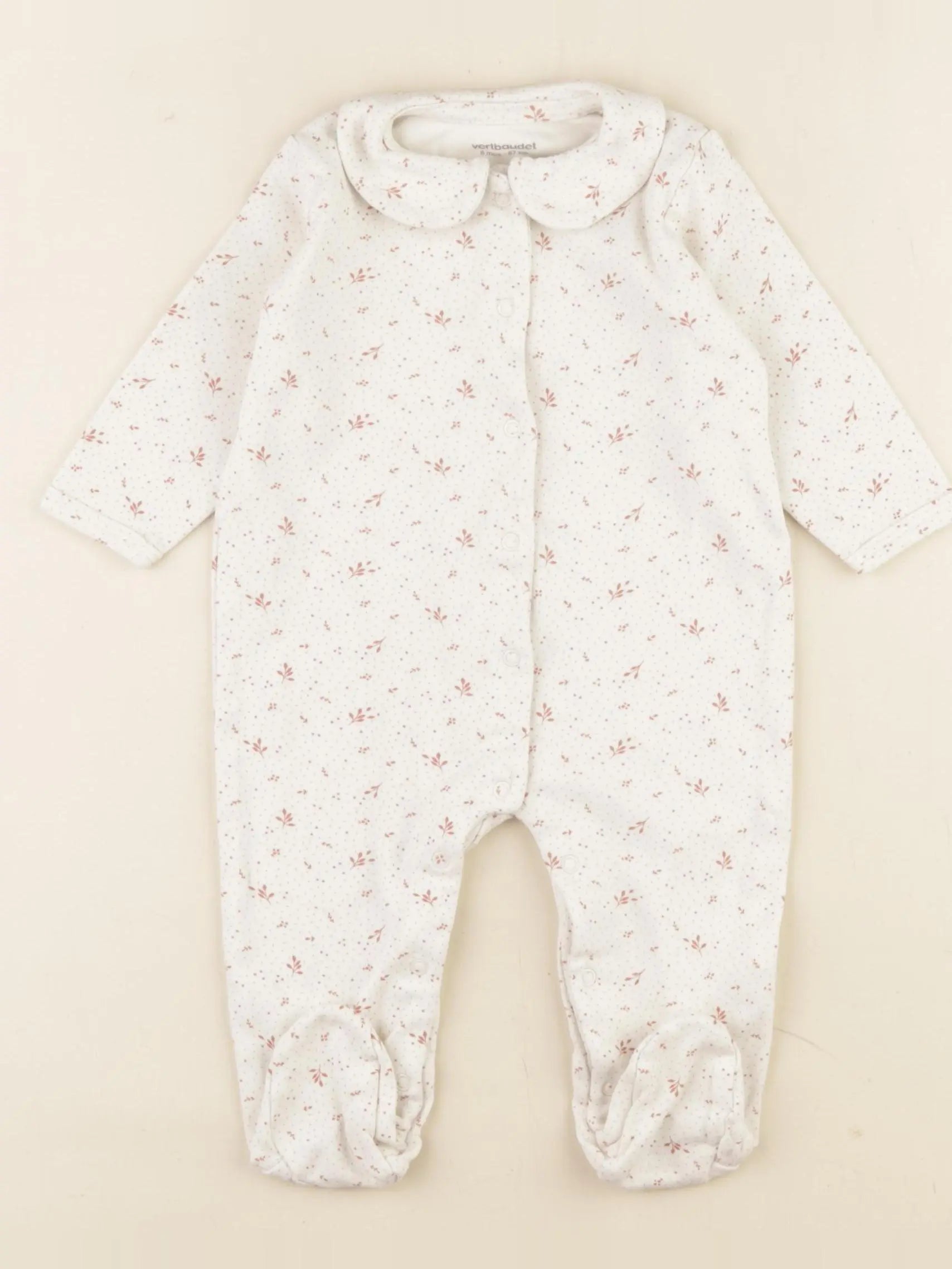 Vertbaudet - pyjama coton blanc, rose - 6 mois