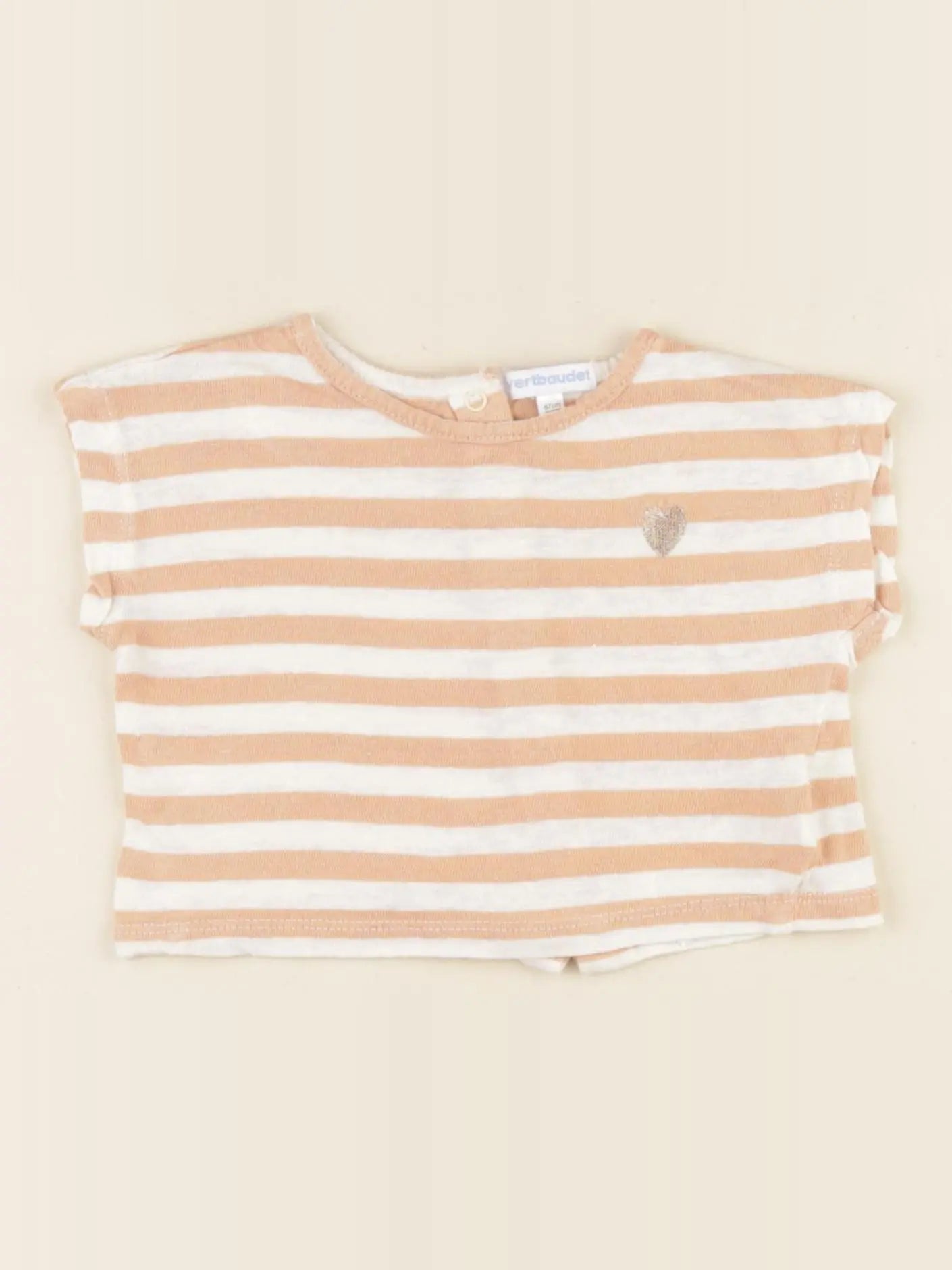 Vertbaudet - tee-shirt blanc, rose - 6 mois