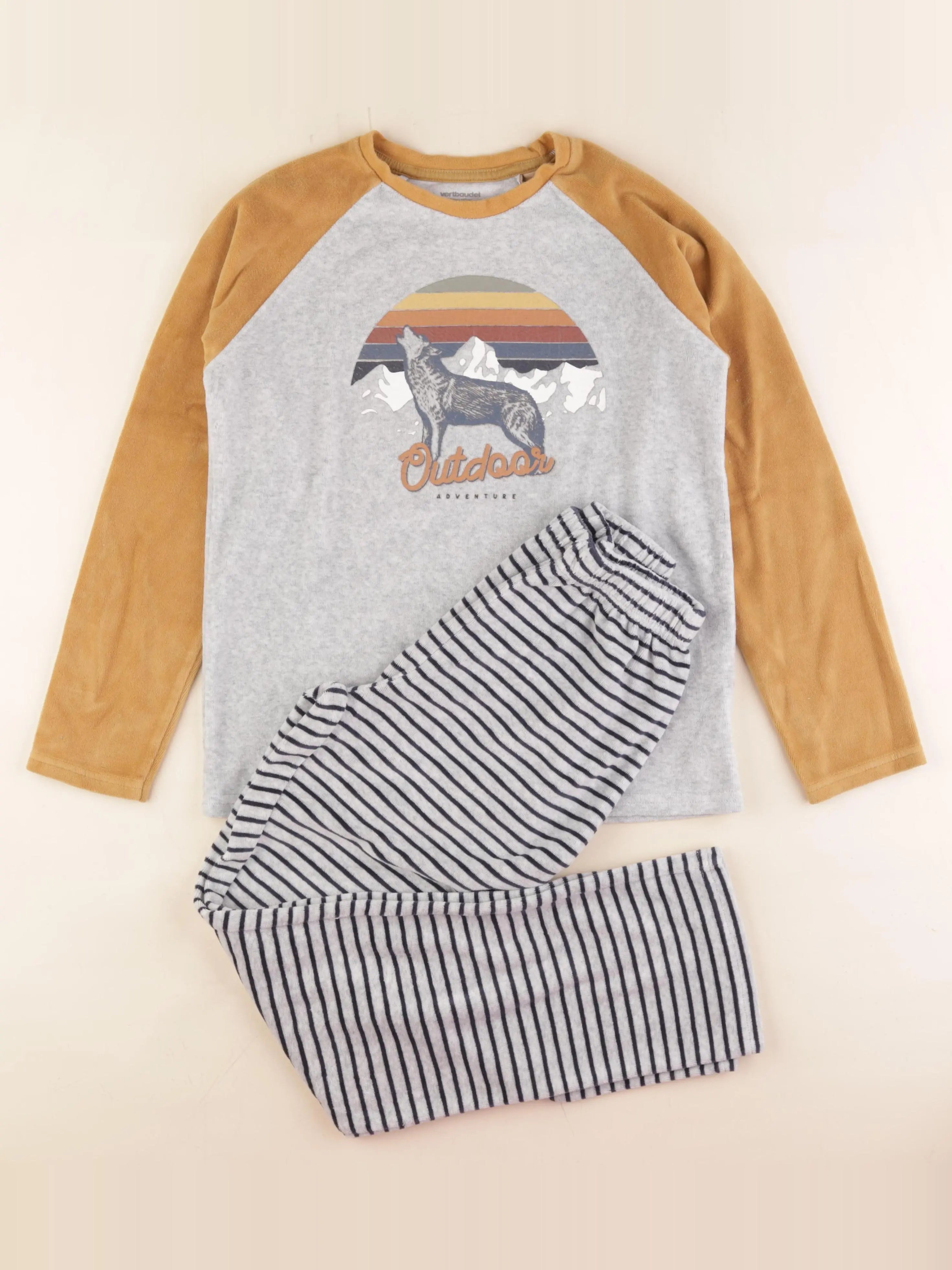 Vertbaudet - pyjama velours gris, jaune - 12 ans
